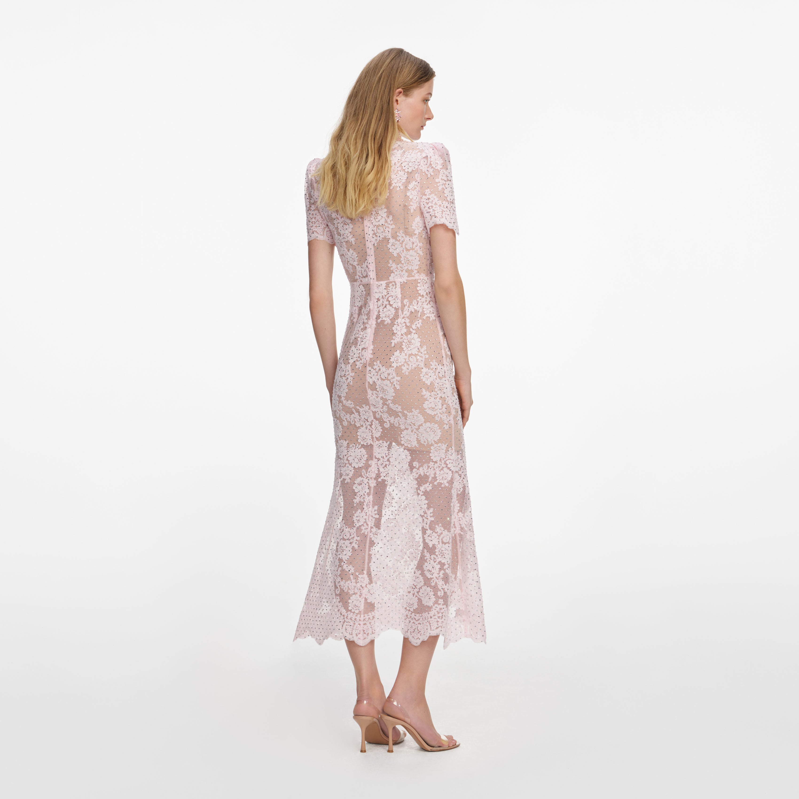 Self Portrait Pink Rhinestone Lace Midi Kleid UK 6