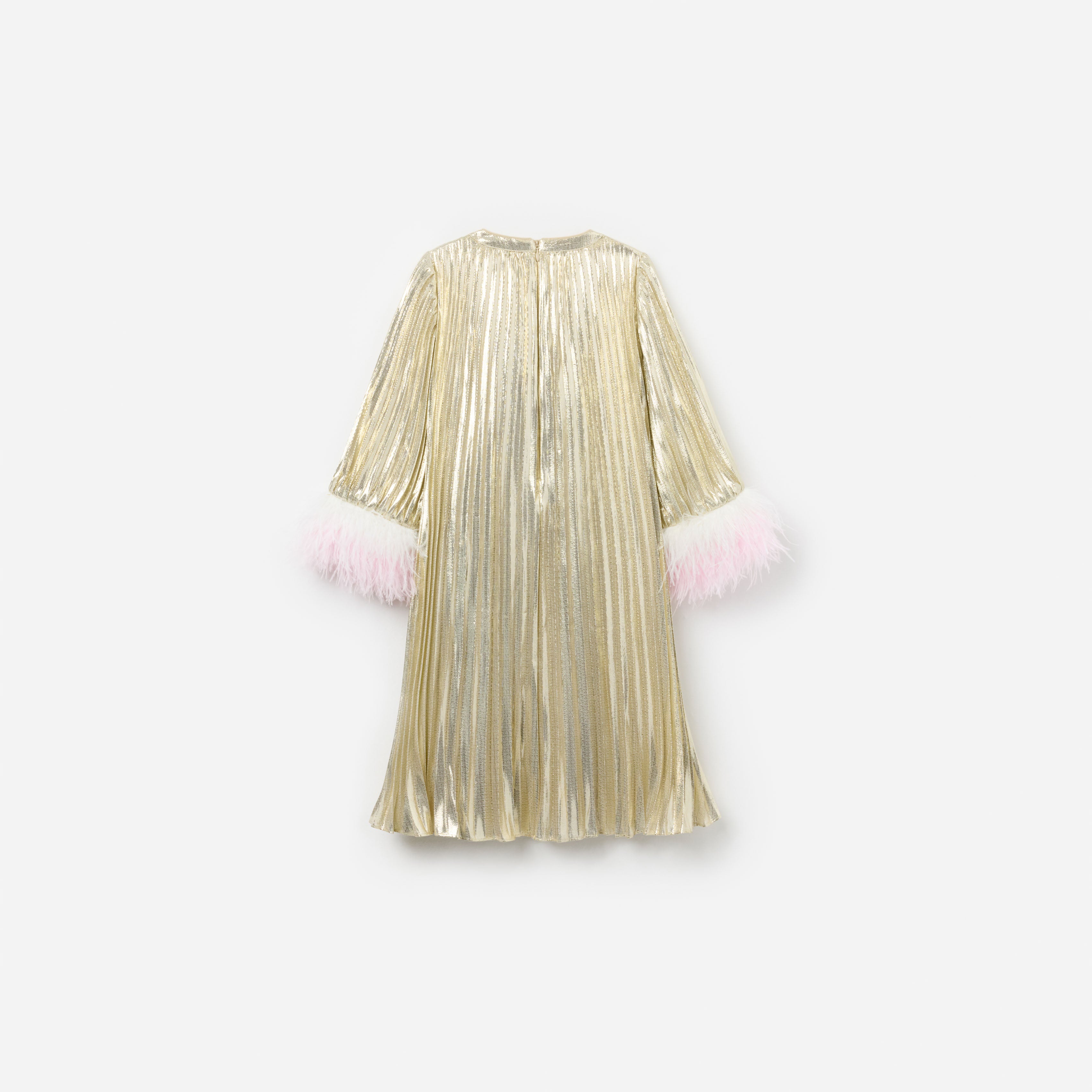 Self Portrait Gold Metallic Chiffon Feather Kinderkleid Champagner