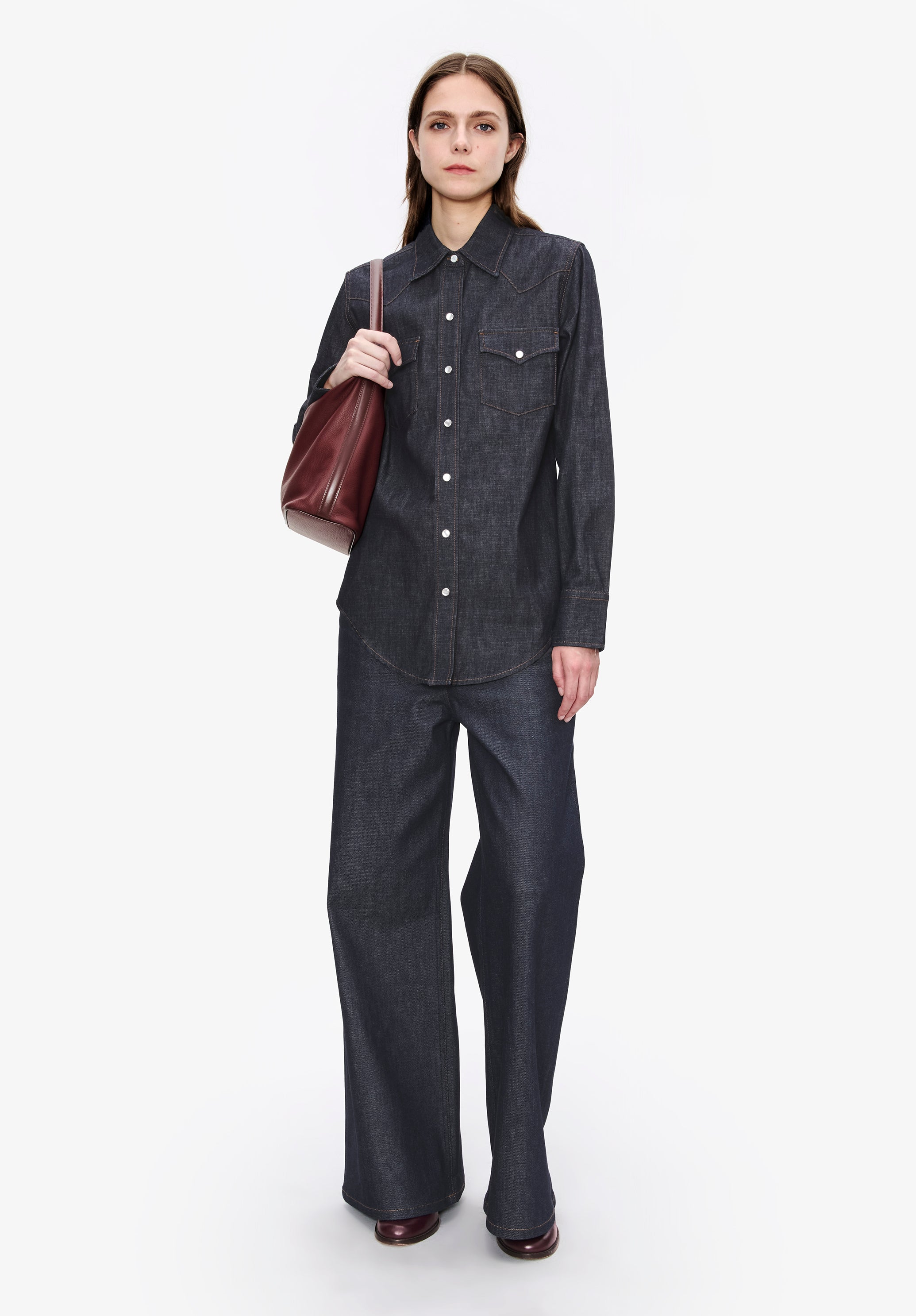 A.P.C. Western Hemd 38 Baumwolle Blau Perlmuttdruckknöpfe