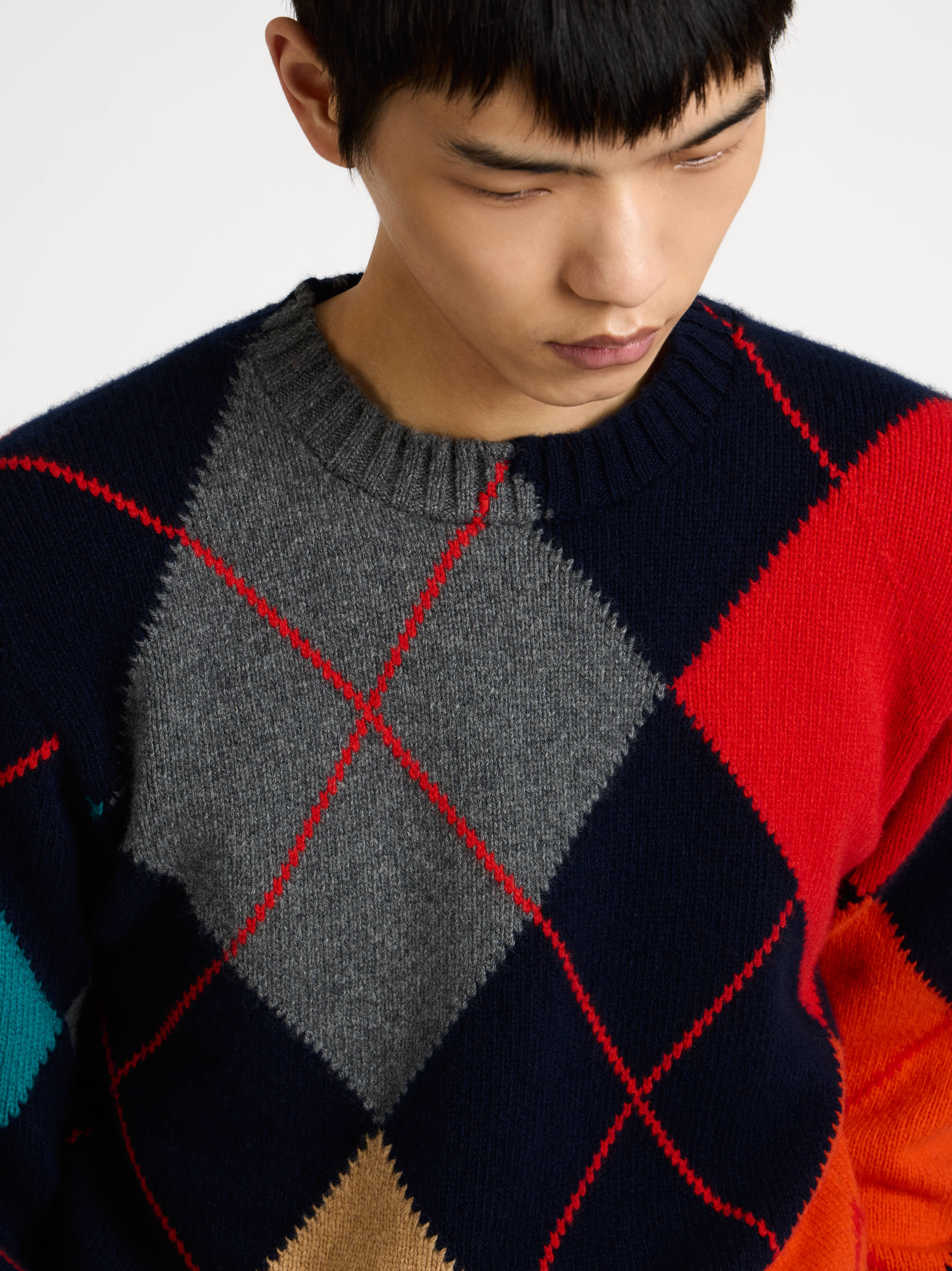 J.W.Anderson x Pringle Argyle Crewneck Strickpullover Navy Cropped