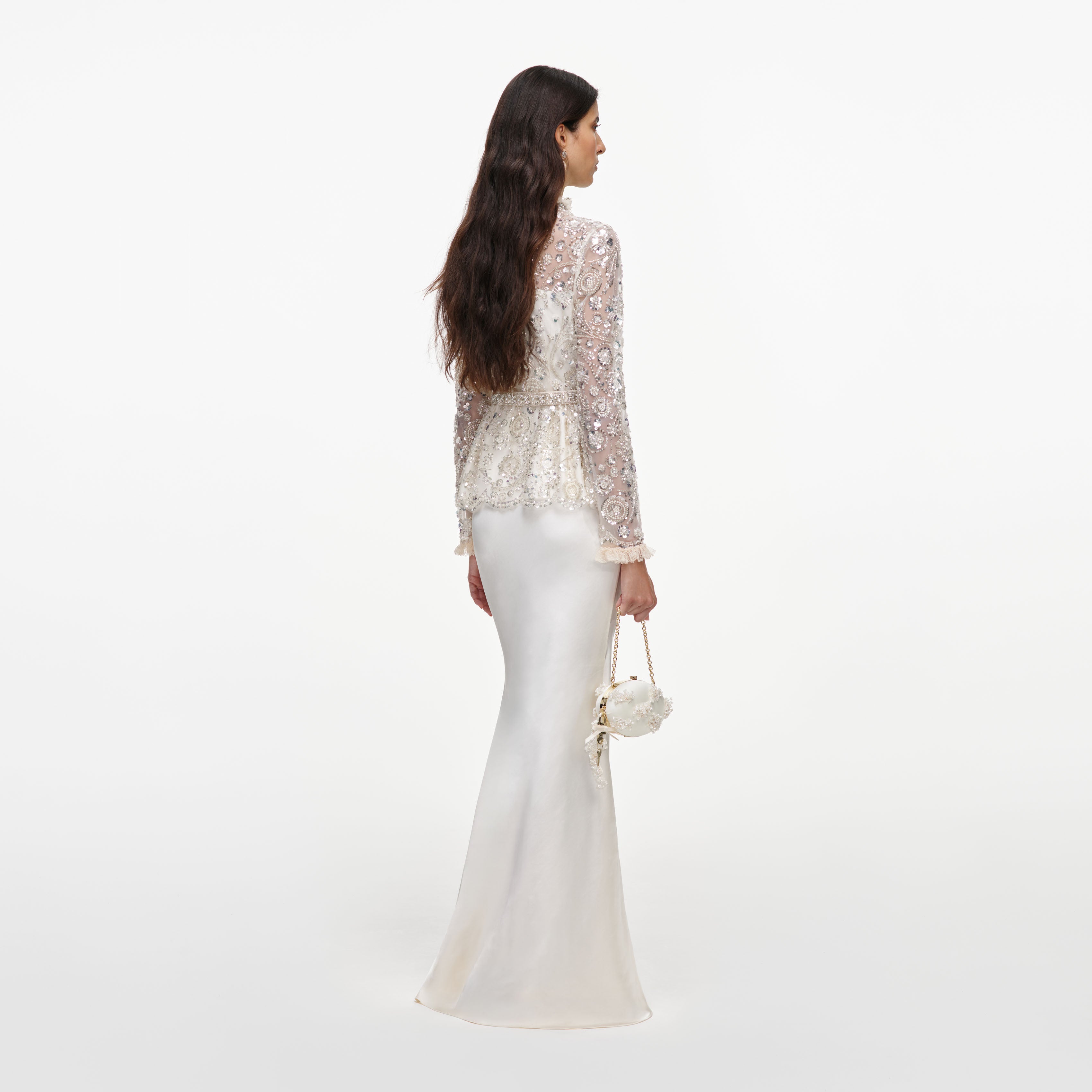 Self Portrait Dresses Sequin Satin Maxikleid Creme Pailletten