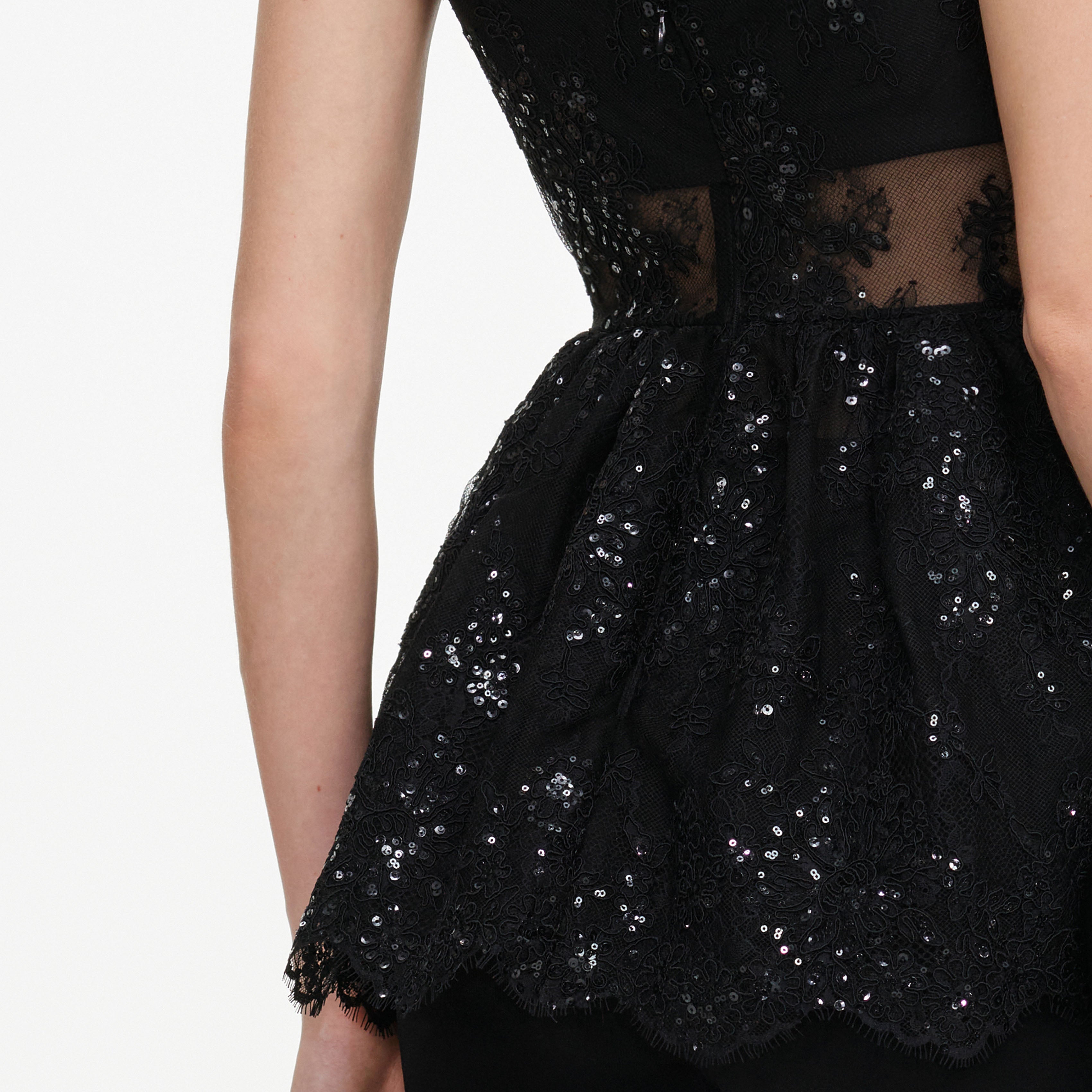 Self Portrait Lace Peplum Top Schwarz UK 8