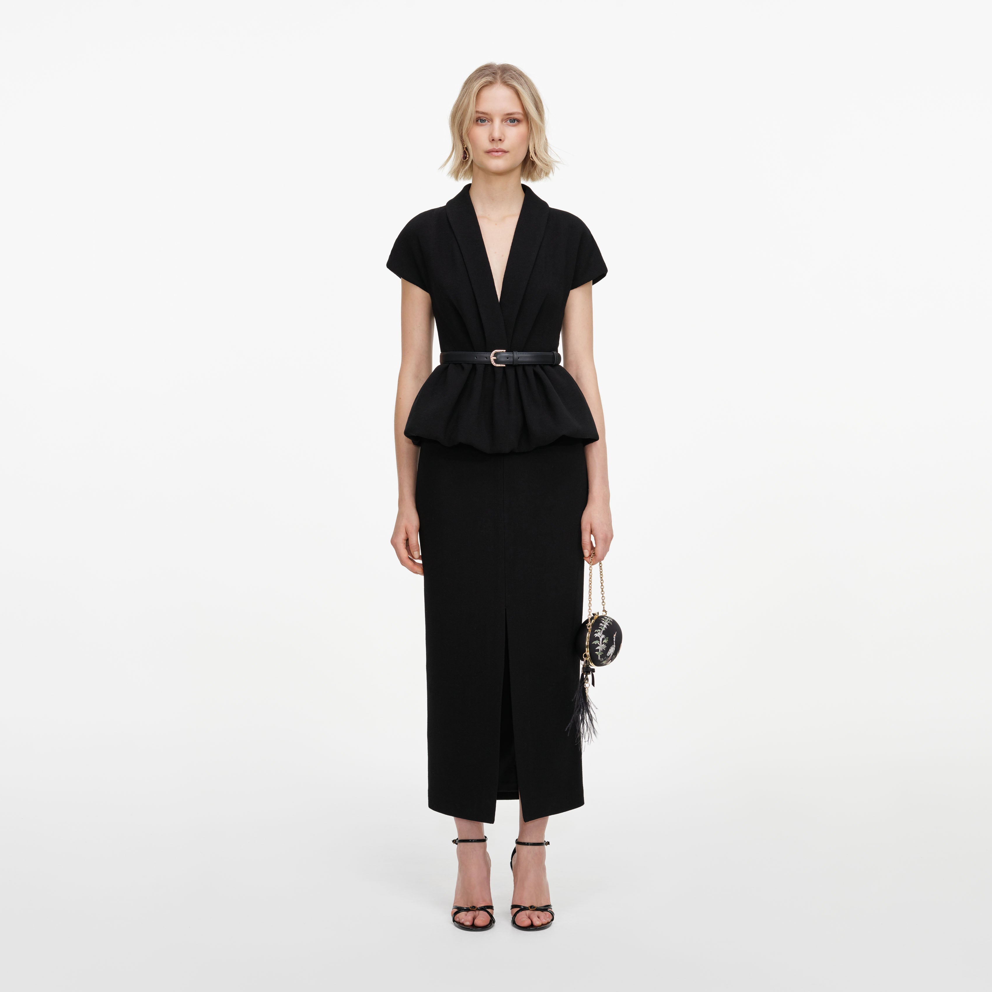 Self Portrait Dresses Black Crepe Peplum Midikleid Schwarz