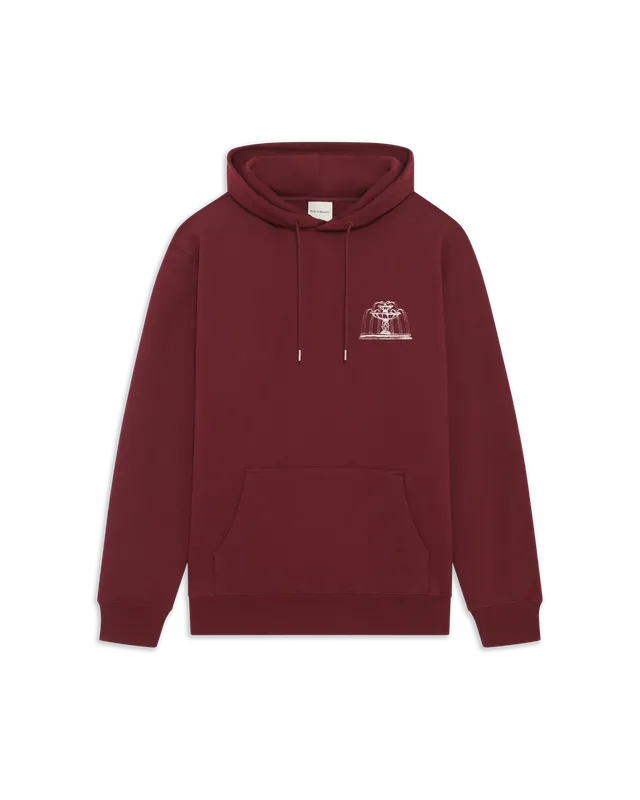 Drôle De Monsieur Fountain Print Hoodie Kapuzenpullover Burgundy Baumwolle