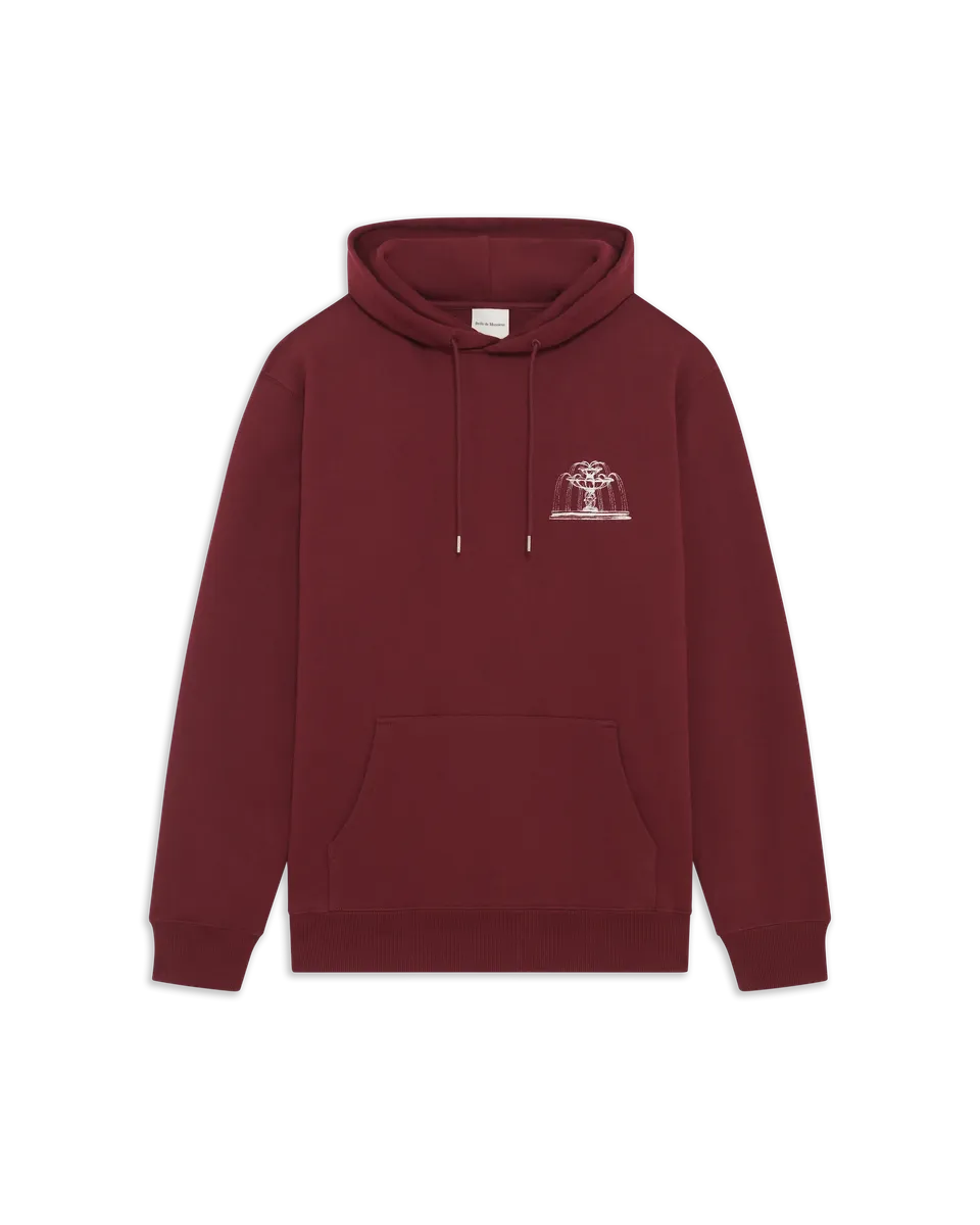 Drôle De Monsieur Fountain Print Hoodie Kapuzenpullover Burgundy Baumwolle