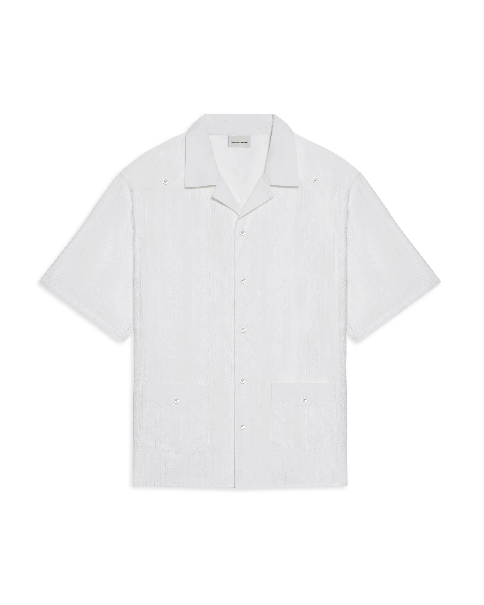Drôle De Monsieur Chemise Cubaine Coton Hemd Weiß Stickerei