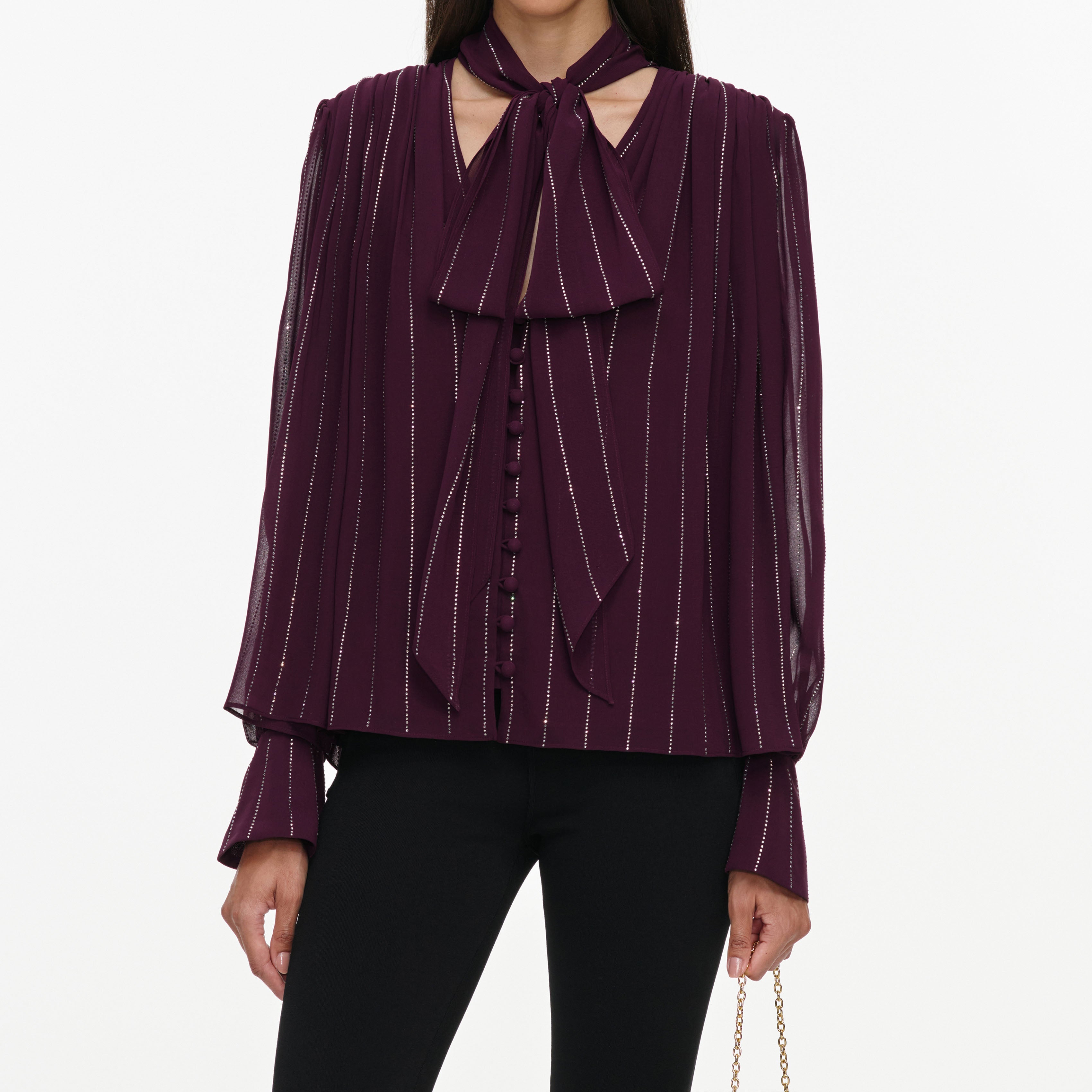 Self Portrait Purple Rhinestone Blouse Bluse Lila Strass