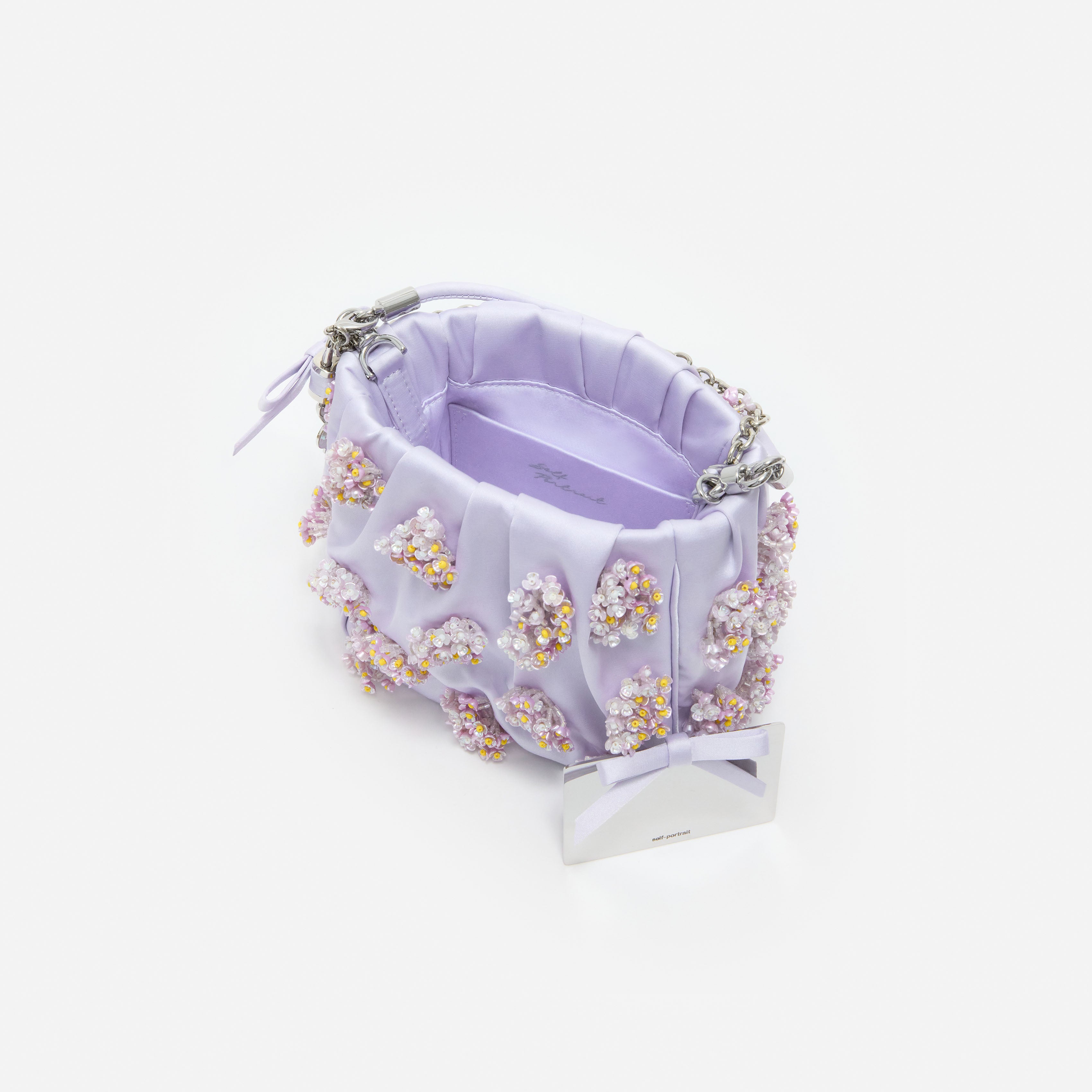 Self Portrait Lilac Satin Floral Beaded Tote Tasche Lila One Size
