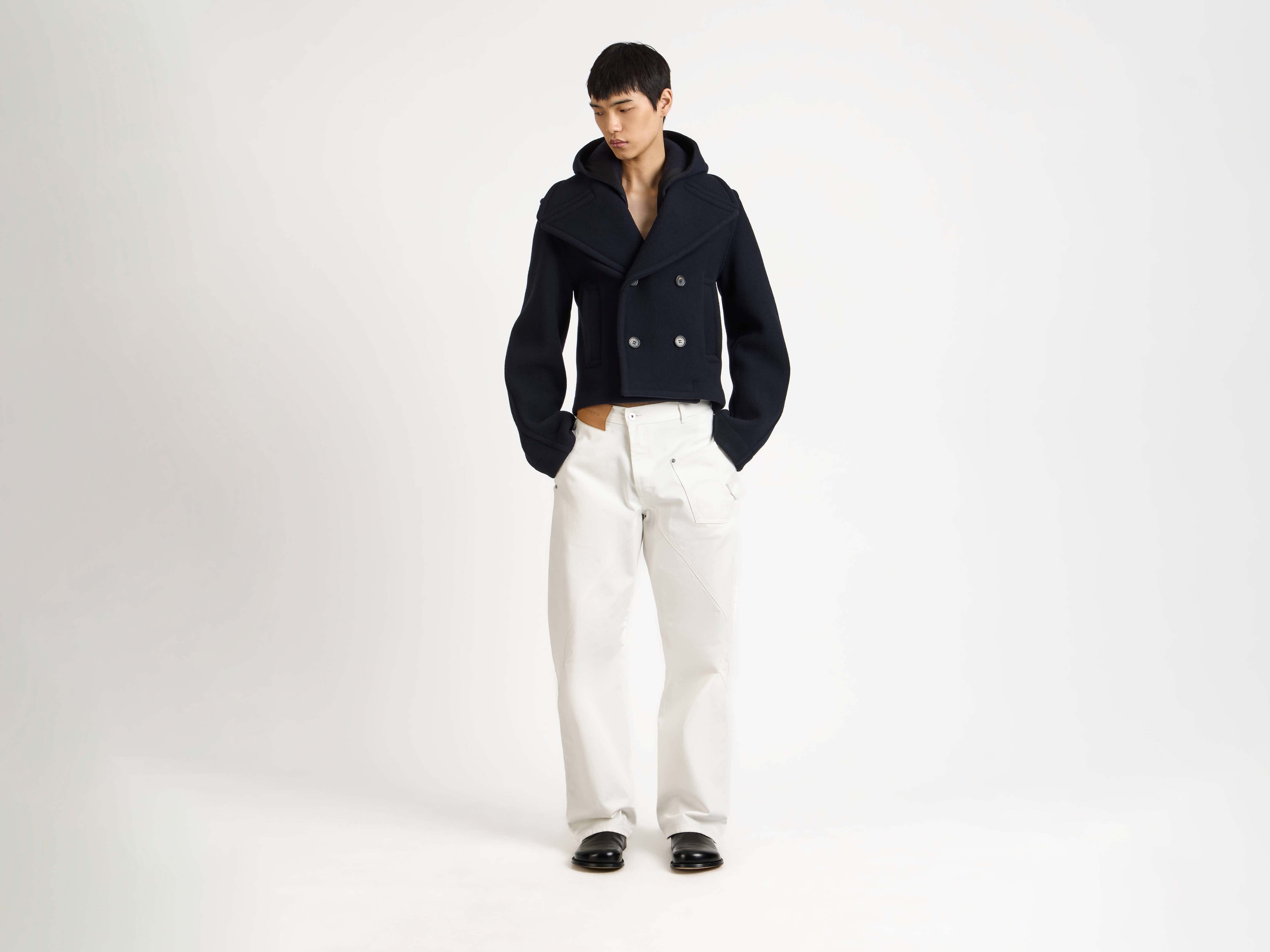 J.W.Anderson Cropped Hooded Coat Herren Navy Zweireiher Kapuze
