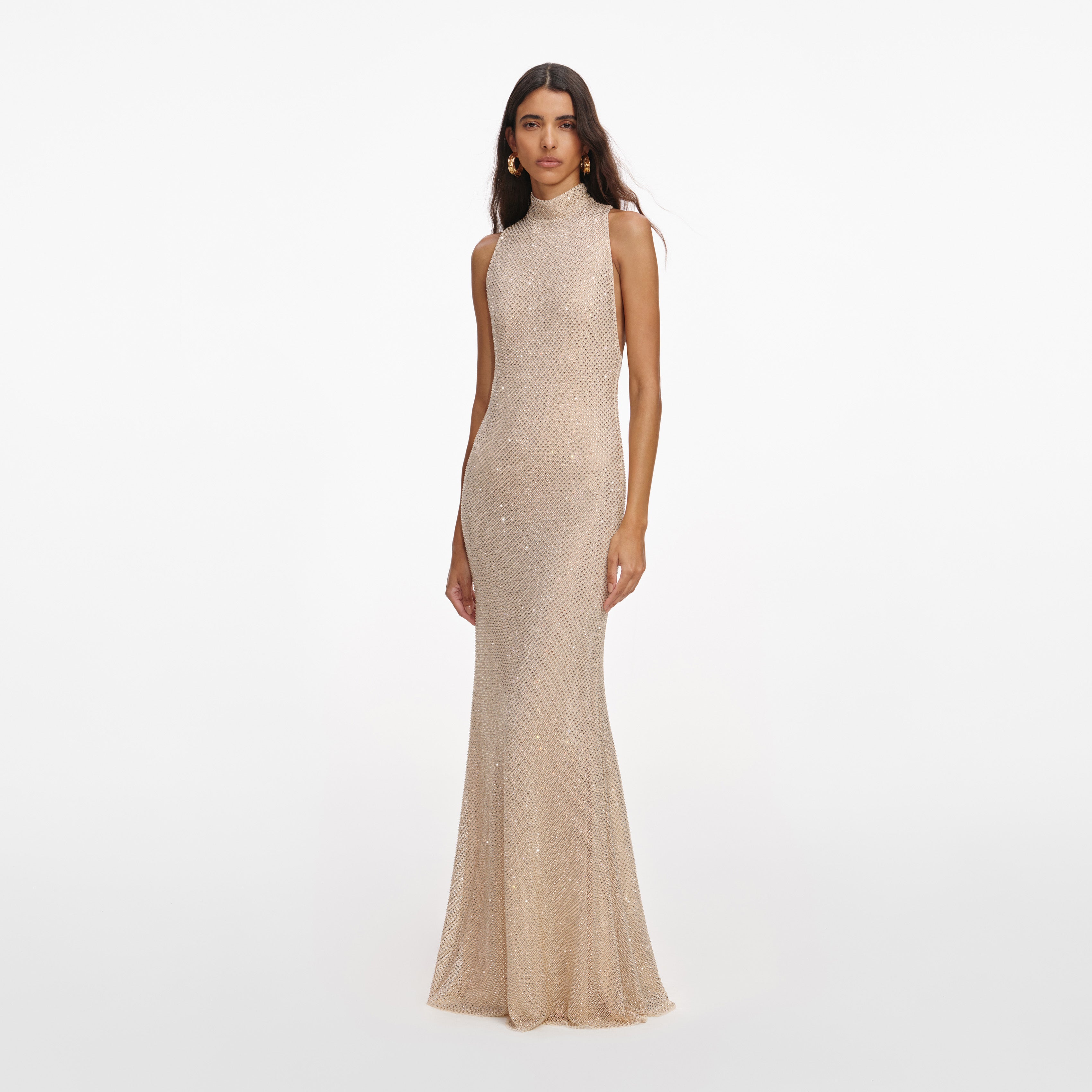 Self Portrait Champagne Rhinestone Maxi Kleid champagner