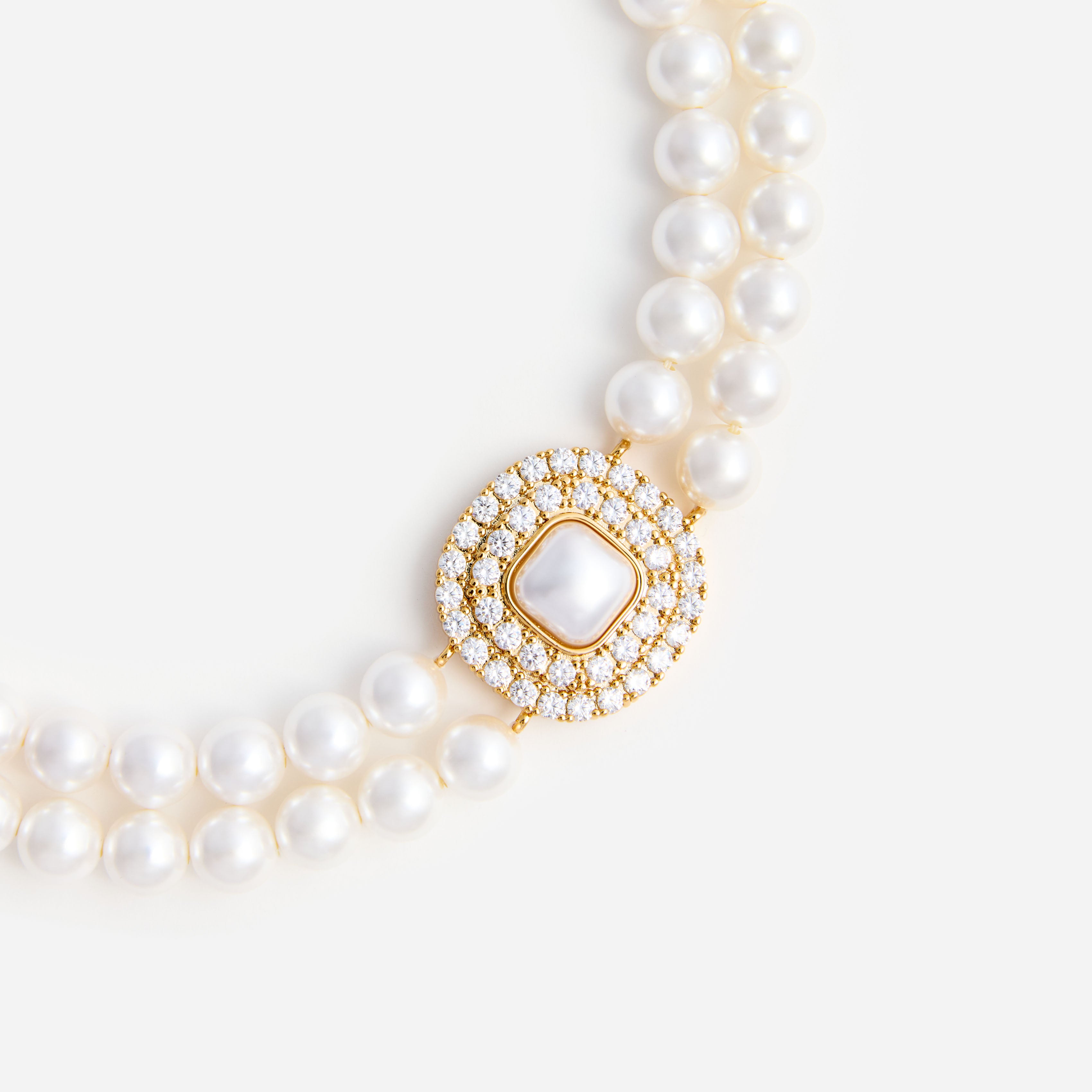 Self Portrait Gold Crystal Pearl Choker Kette One Size Creme
