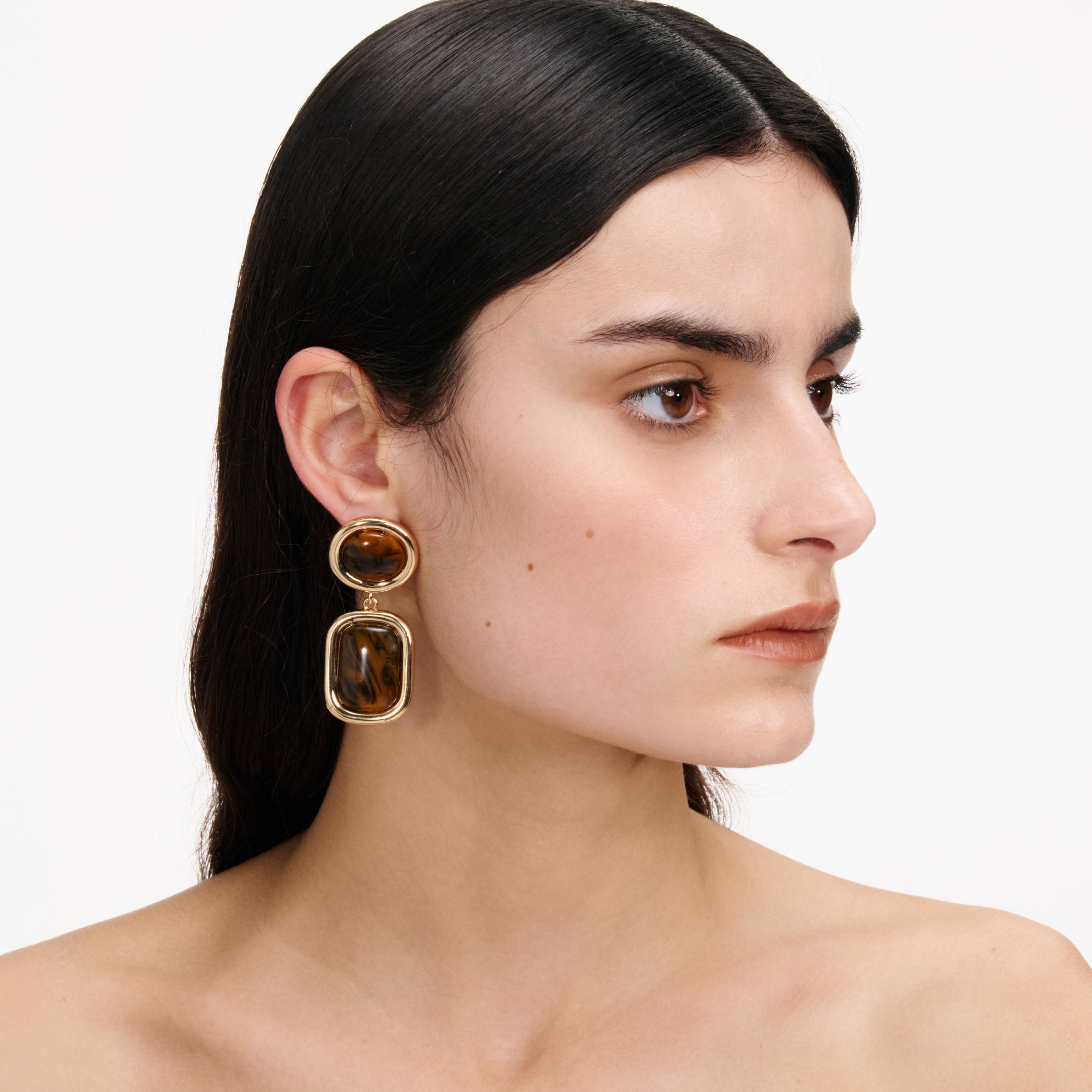 Self Portrait Brown Enamel Gold Tiered Ohrringe Braun Gold