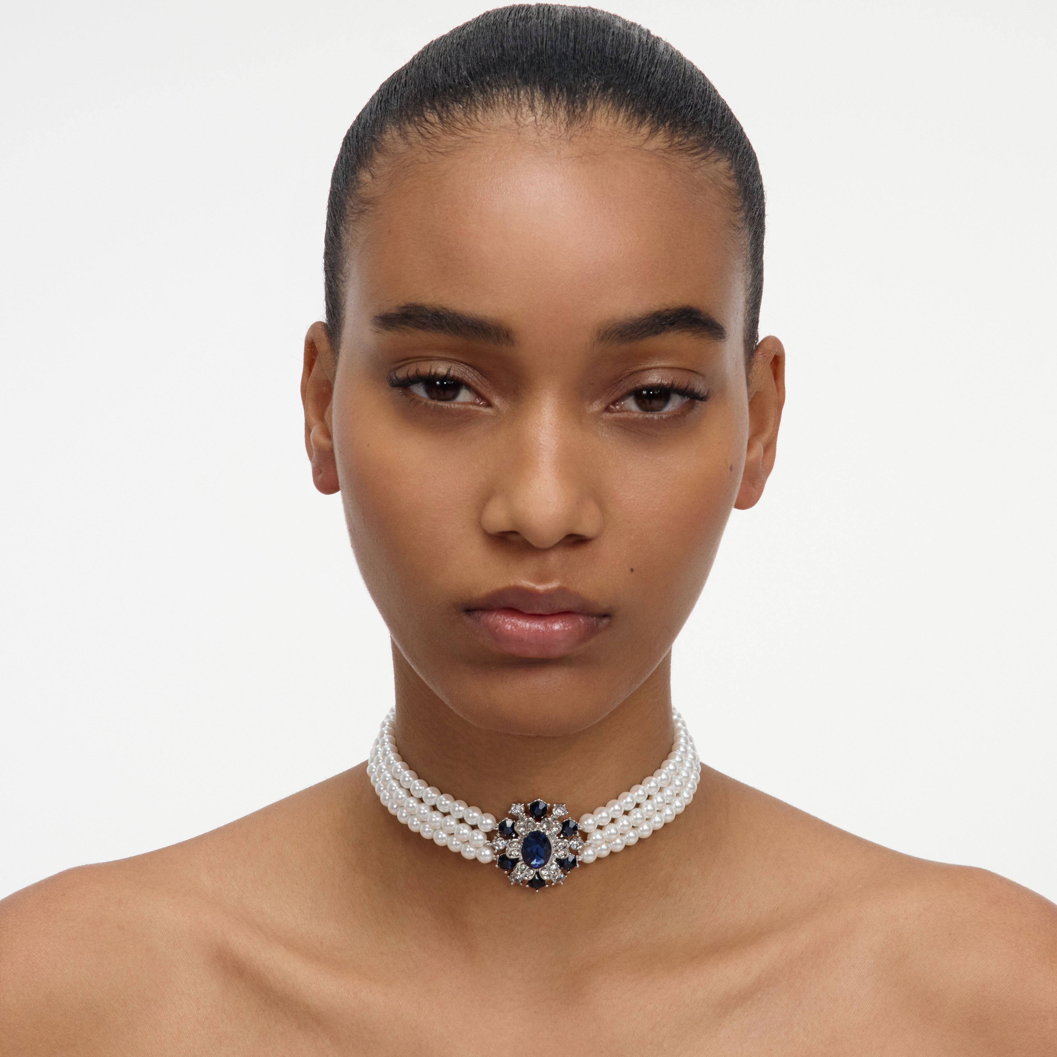 Self Portrait Blue Crystal Pearl Choker Perlenkette Blau