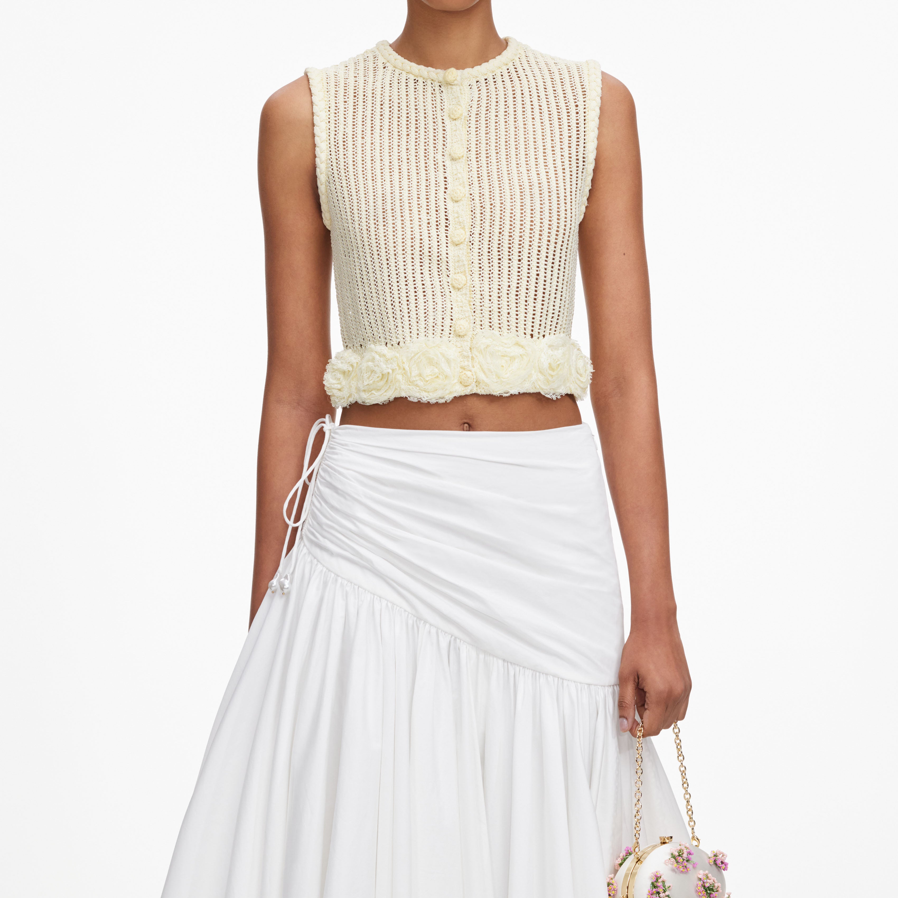 Self Portrait Knitwear Yellow Crochet Flower Knit Top