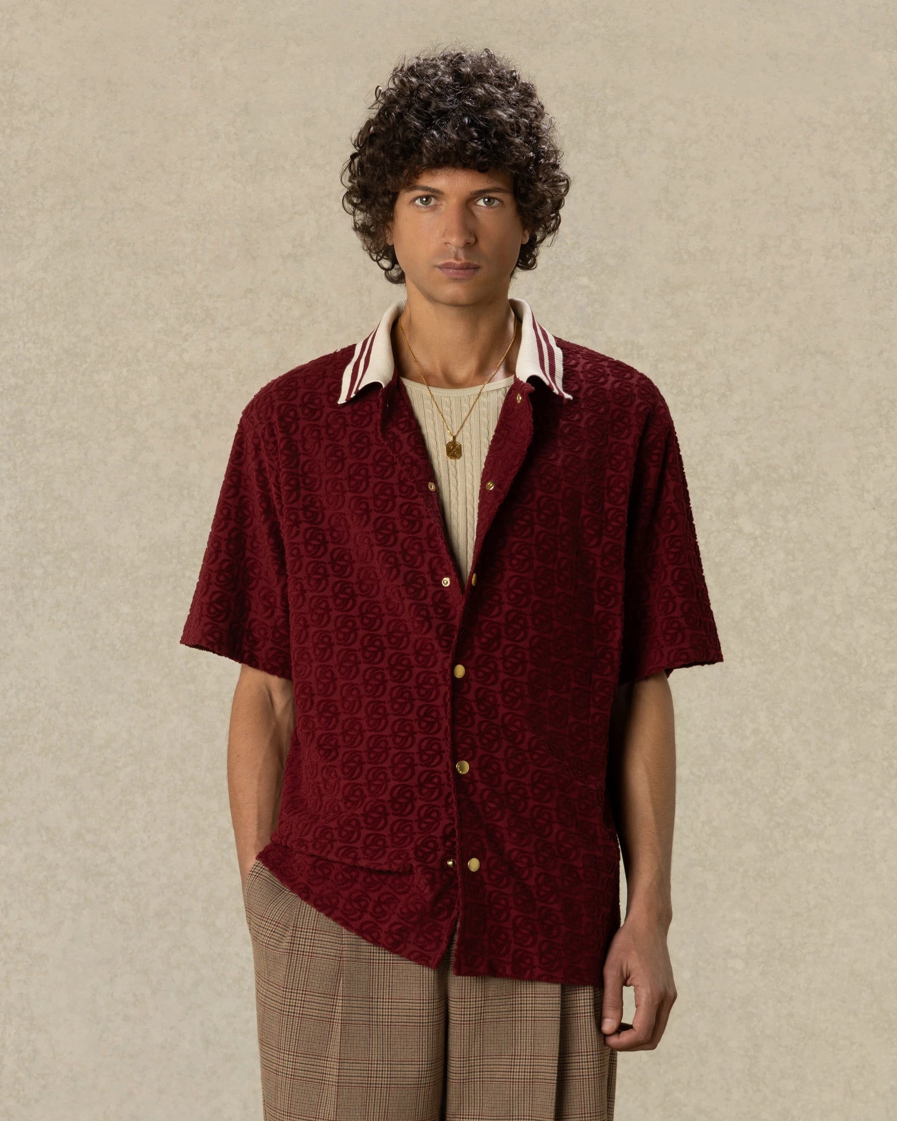 Drôle de Monsieur Monogram Hemd Burgund Baumwolle