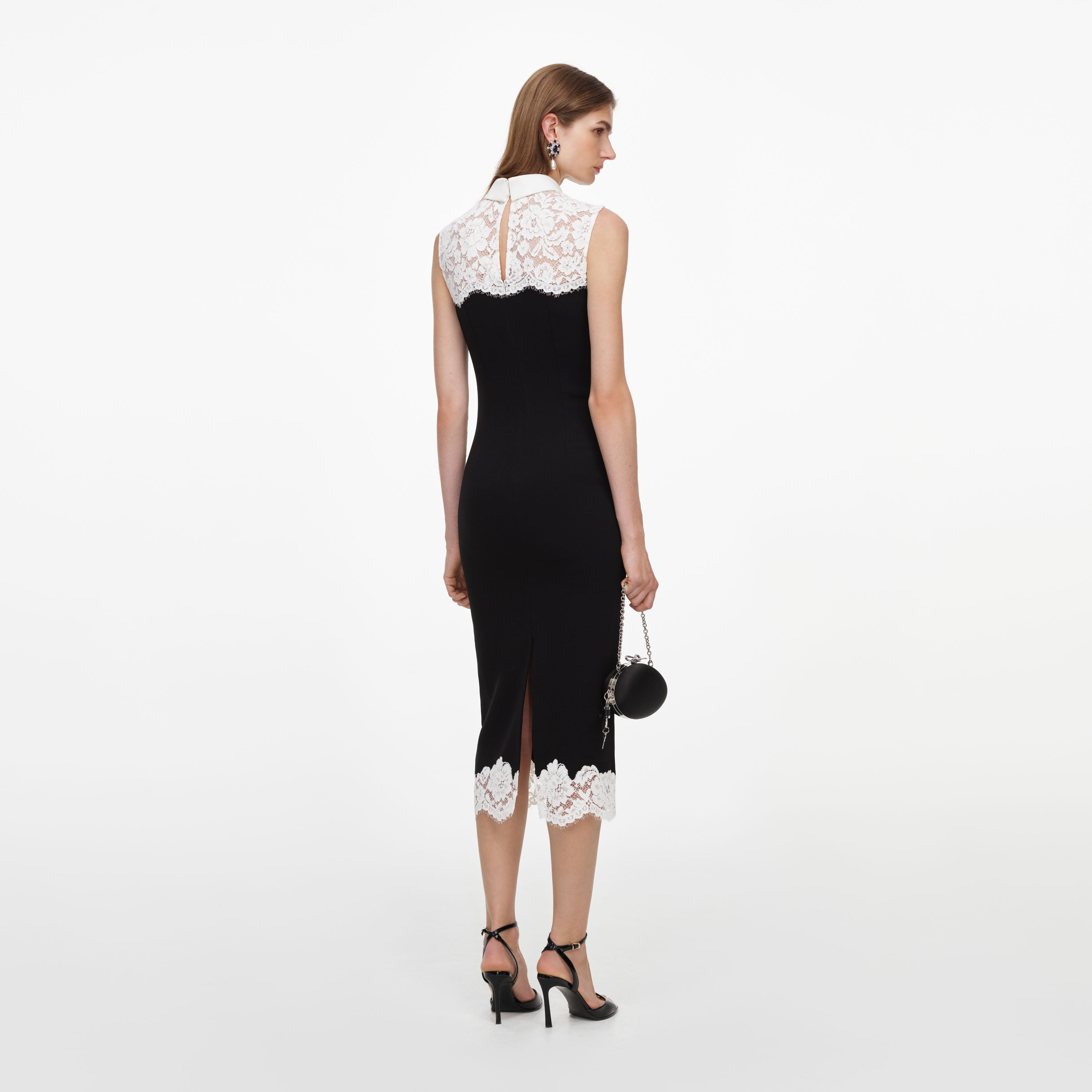 Self Portrait Black Lace Bodice Midi Dress Schwarz