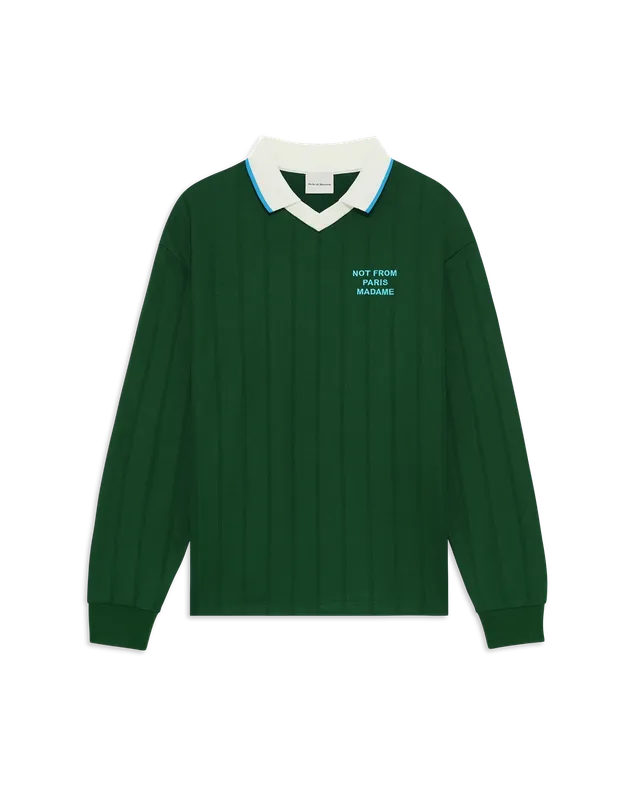 Drôle De Monsieur Slogan Longsleeve Polo Dunkelgrün Print