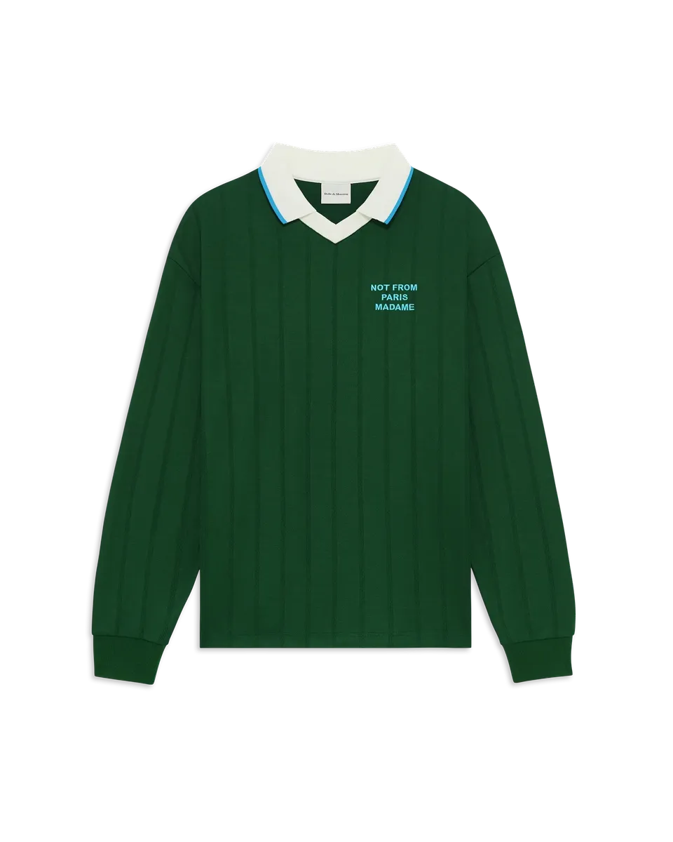 Drôle De Monsieur Slogan Longsleeve Polo Dunkelgrün Print