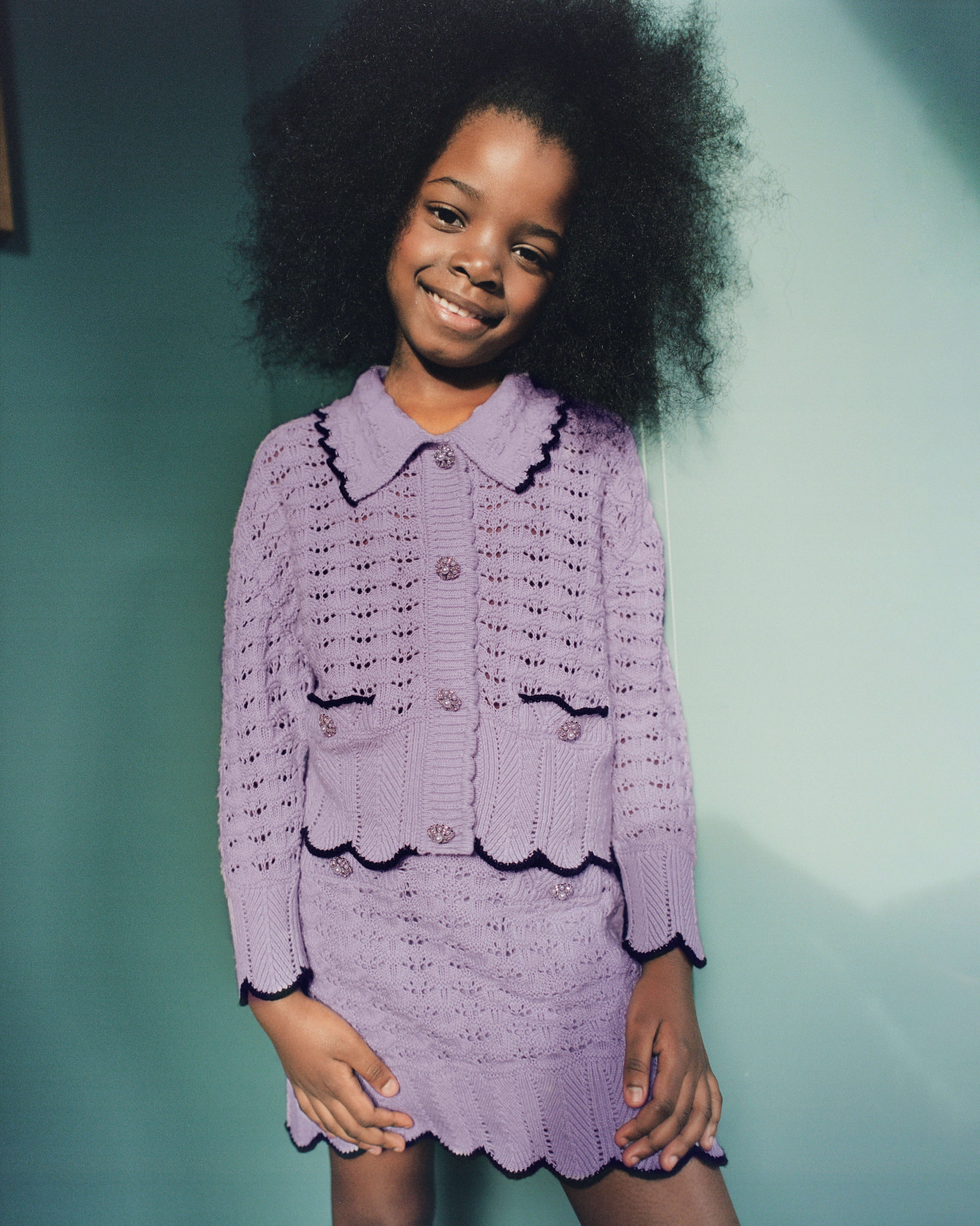 Self Portrait Lilac Crochet Knit Mini Rock Lila Kinder Häkel