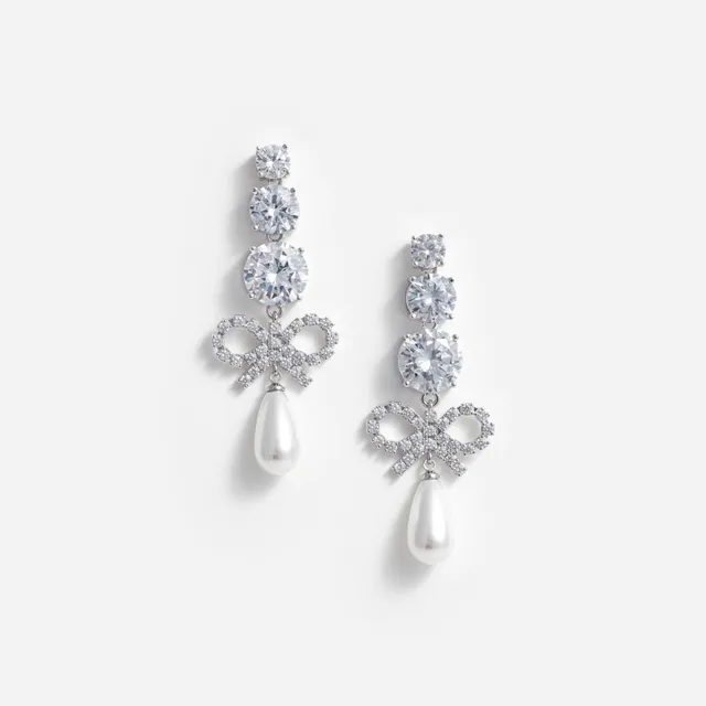 Self Portrait Crystal Bow Pearl Ohrringe Silber One Size