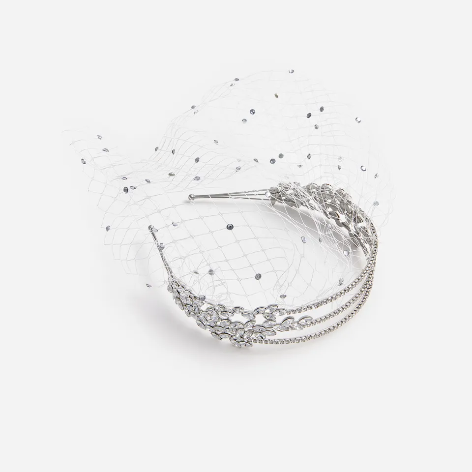 Self Portrait Crystal Veil Haarreif Silber Braut Schleier