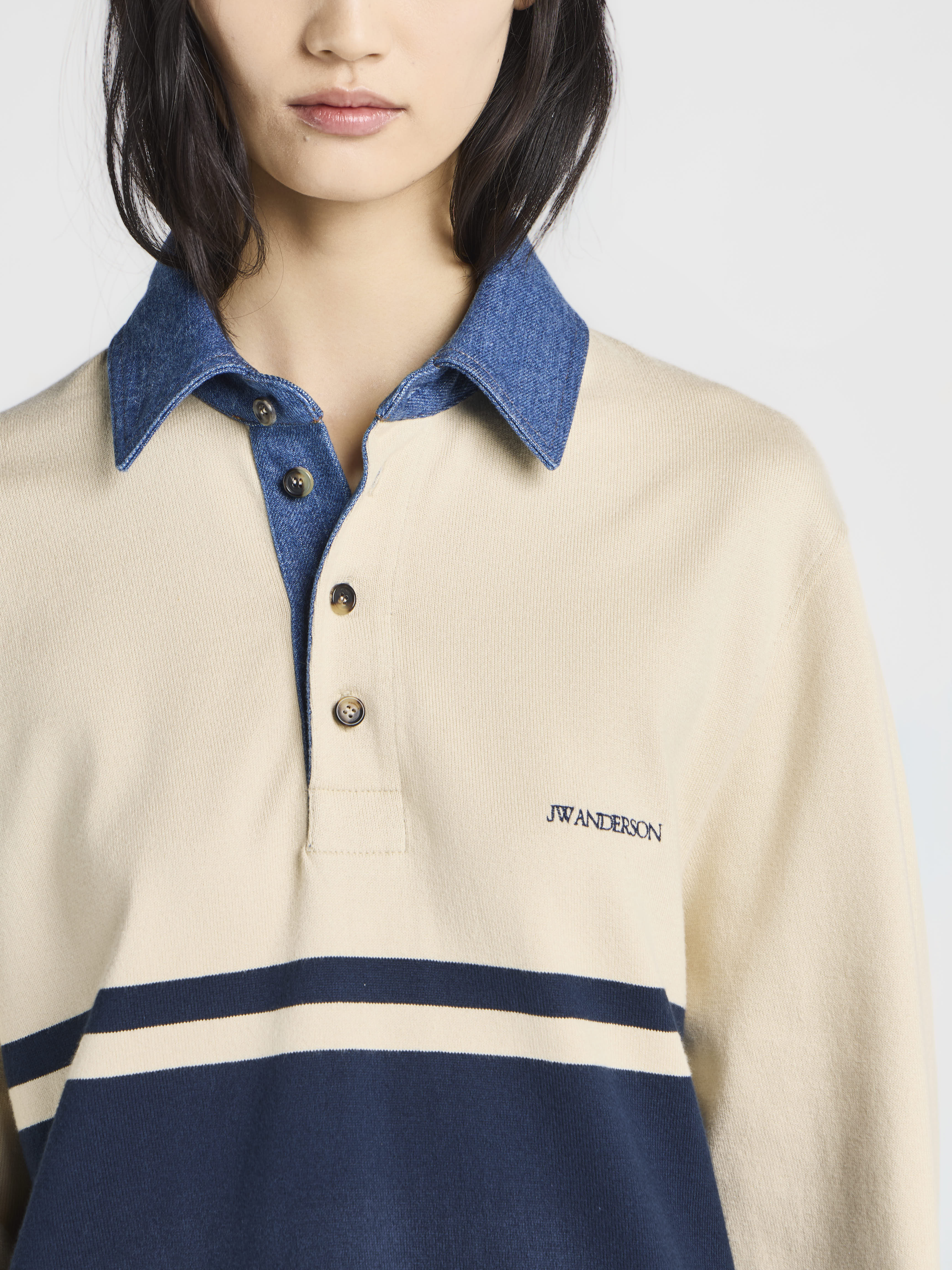 J.W.Anderson Rugby Polo Damen off-white navy Langarm