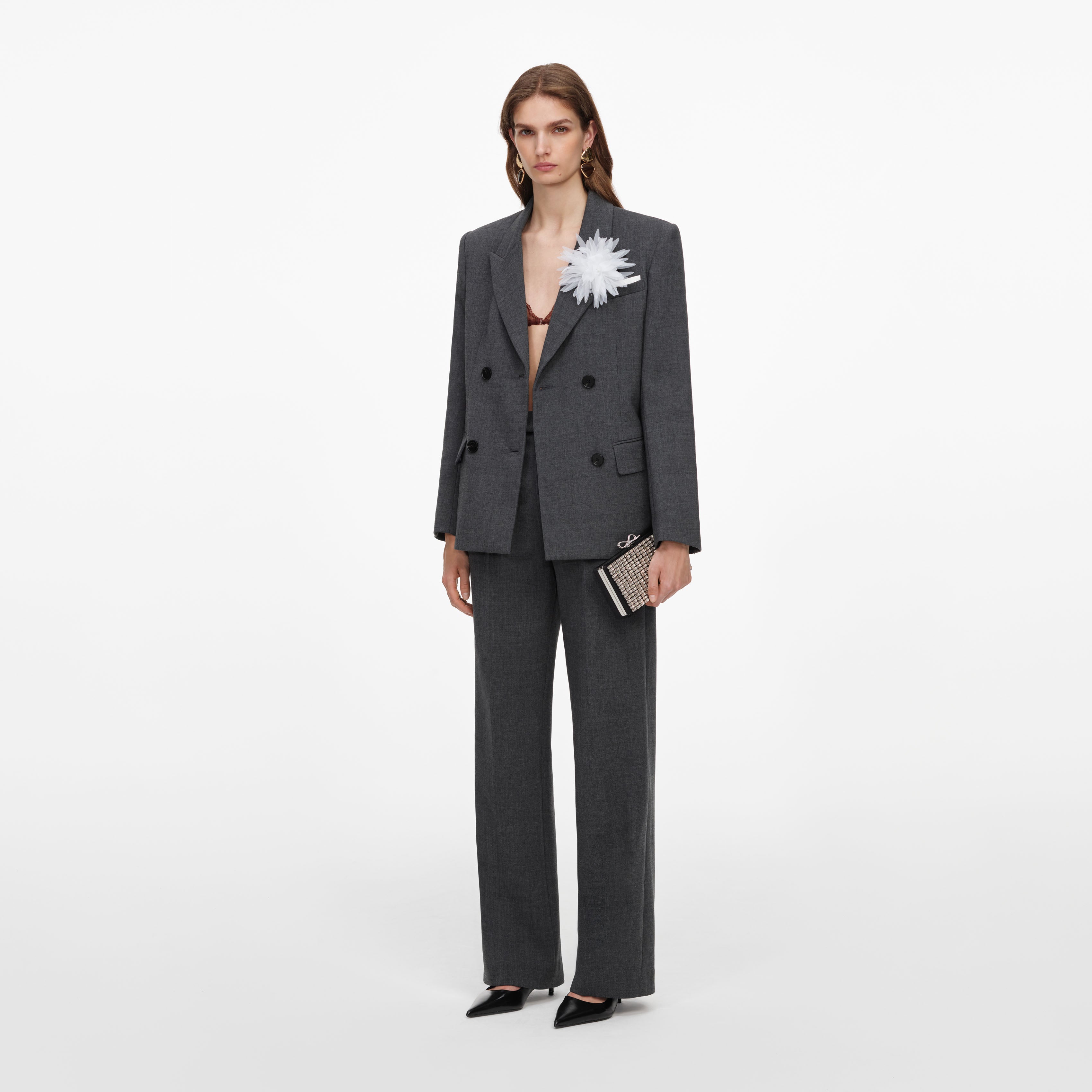 Self-Portrait Tailored Trousers grau Wolle High Waist