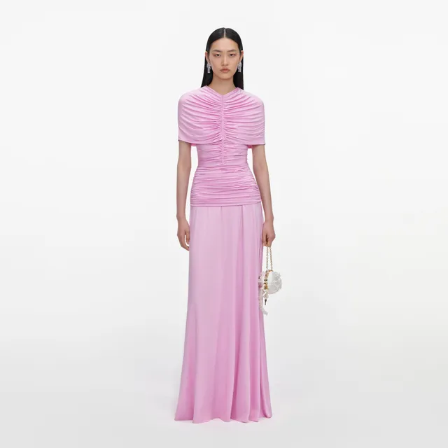 Self Portrait Pink Jersey Gathered Maxi Kleid Rosa UK 6