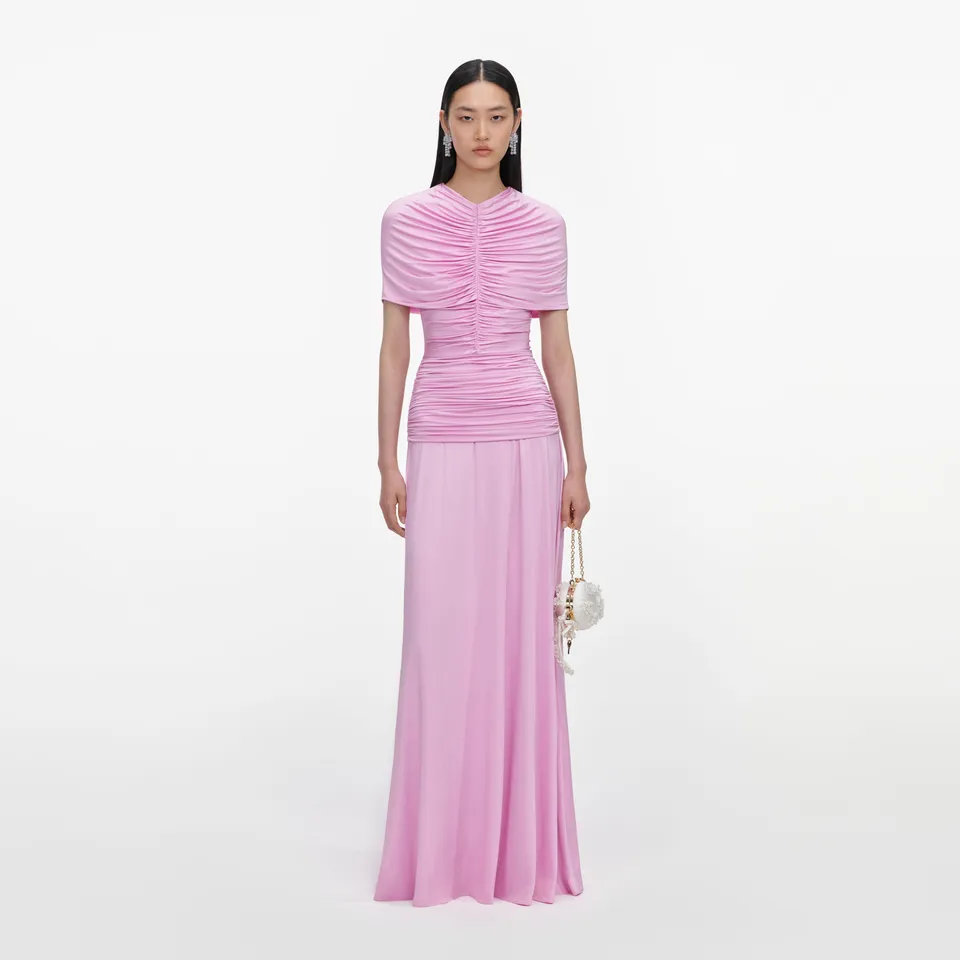 Self Portrait Pink Jersey Gathered Maxi Kleid Rosa UK 6