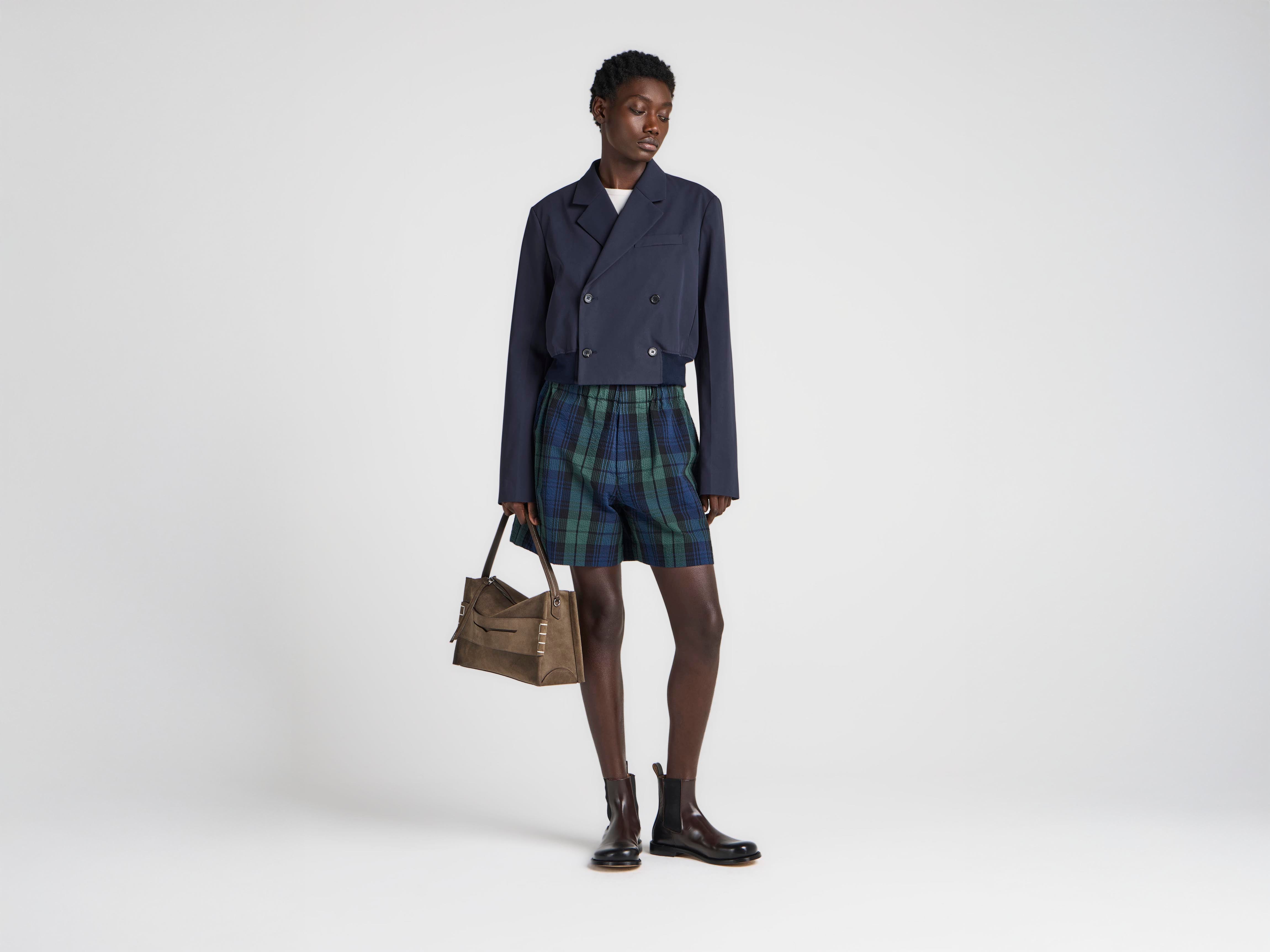 J.W.Anderson Check Shorts Seersucker Navy Grün Damen