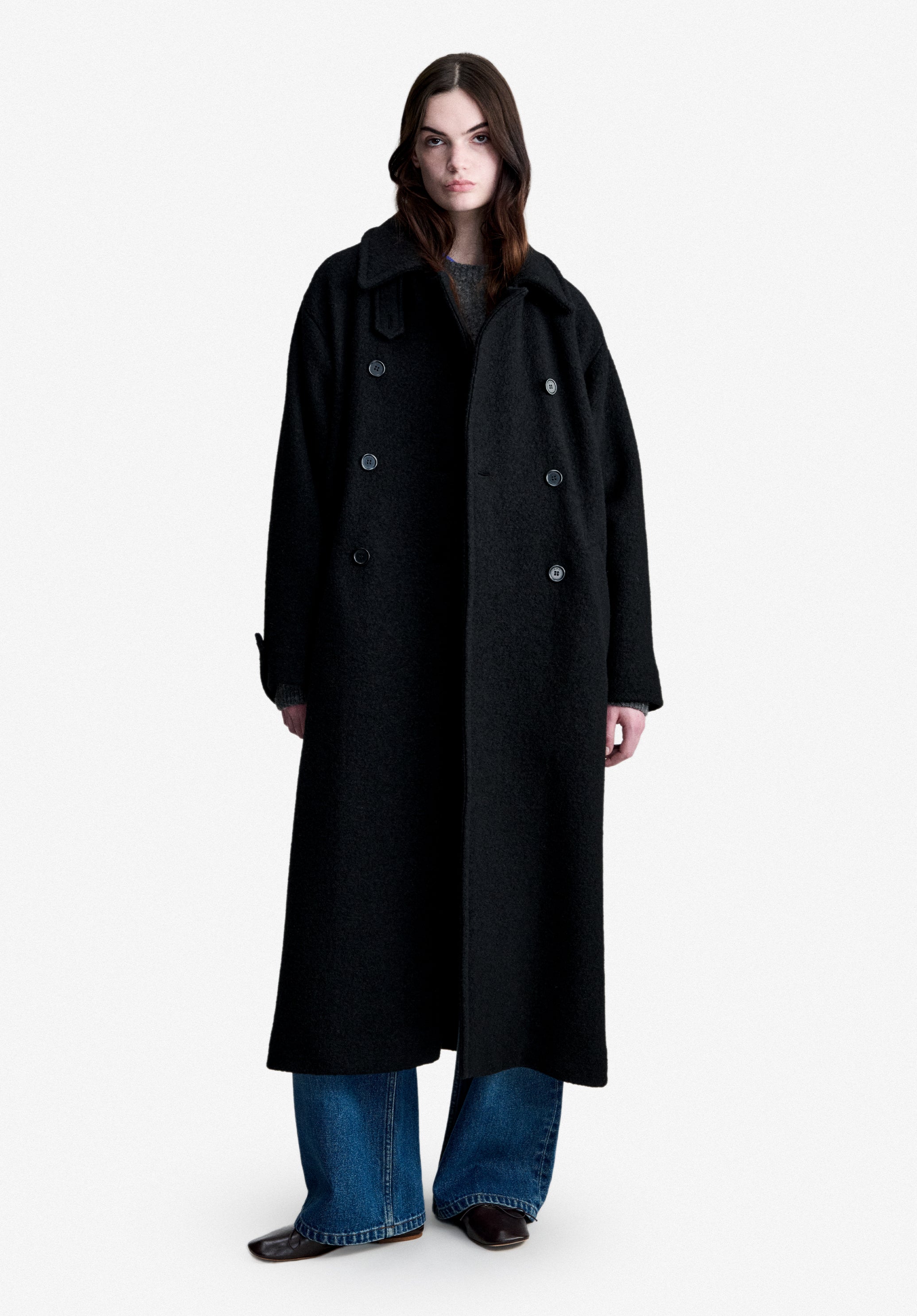 A.P.C. Oversize Mantel Wolle schwarz knöchellang