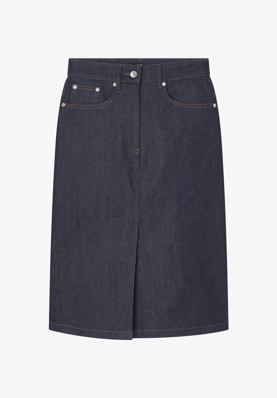 A.P.C. Rock Lizzie Denimrock blau, japanischer Denim, mittelalteilig mittellang