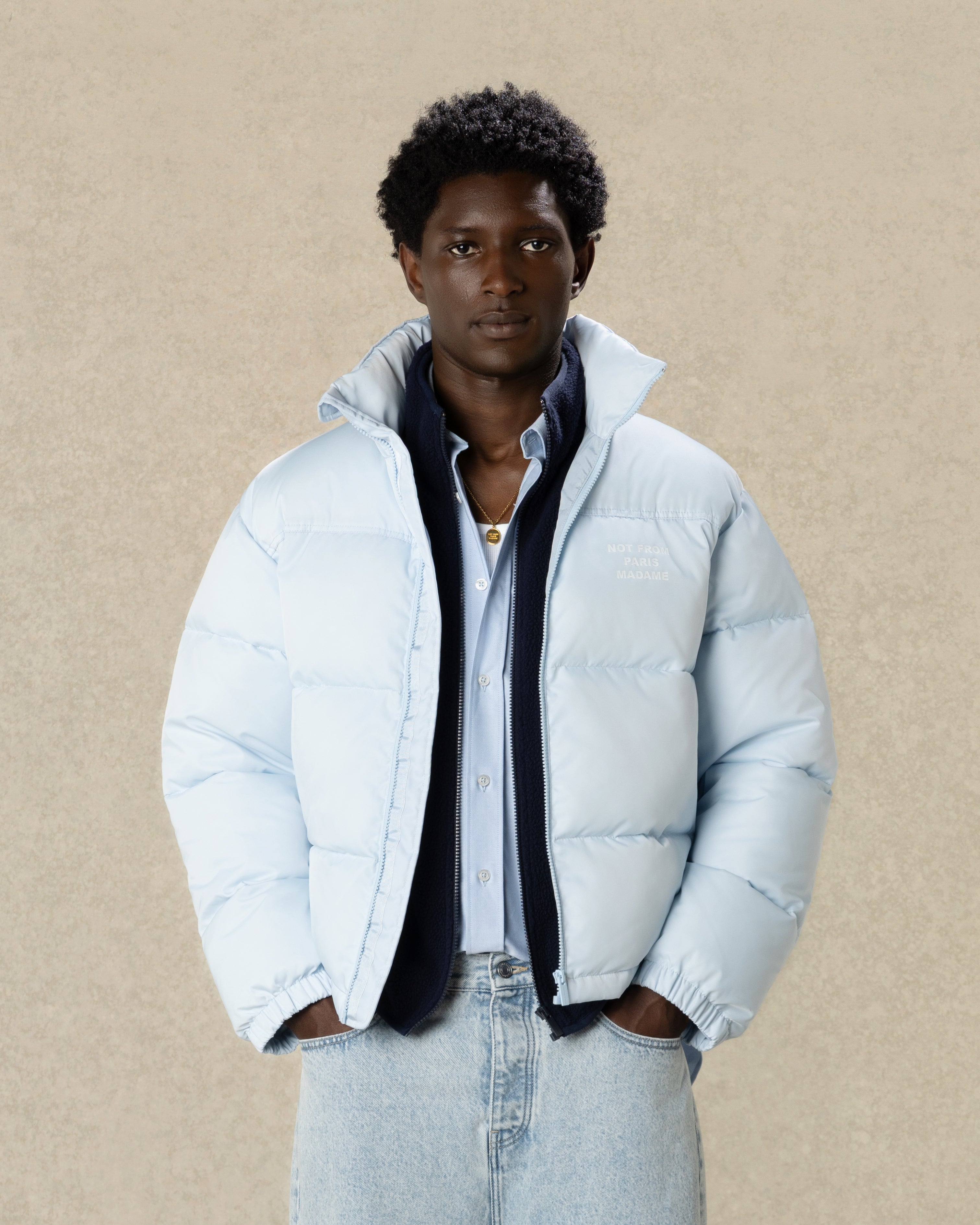 Drôle De Monsieur Slogan Puffer Jacket Pufferjacke babyblau Polyamid