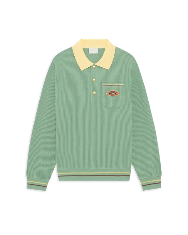 Drôle De Monsieur Polo Drôle Patch Poloshirt Hellgrün Langarm Baumwolle