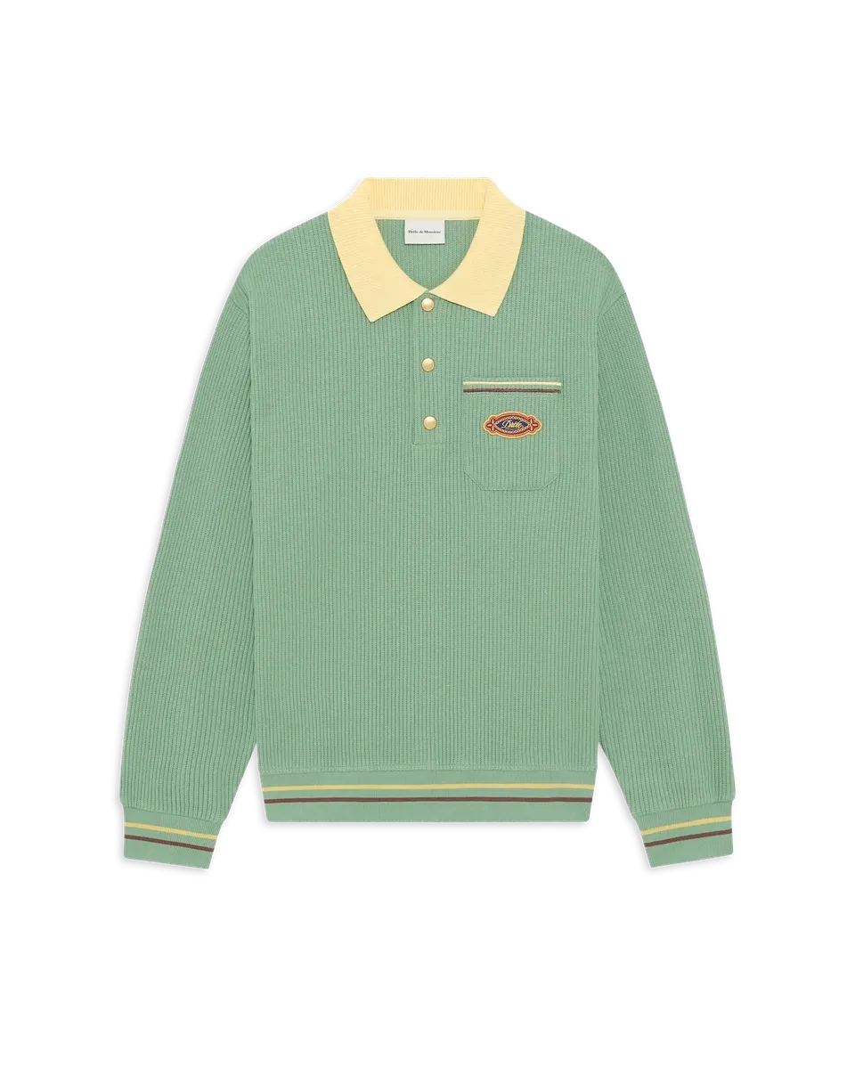 Drôle De Monsieur Polo Drôle Patch Poloshirt Hellgrün Langarm Baumwolle