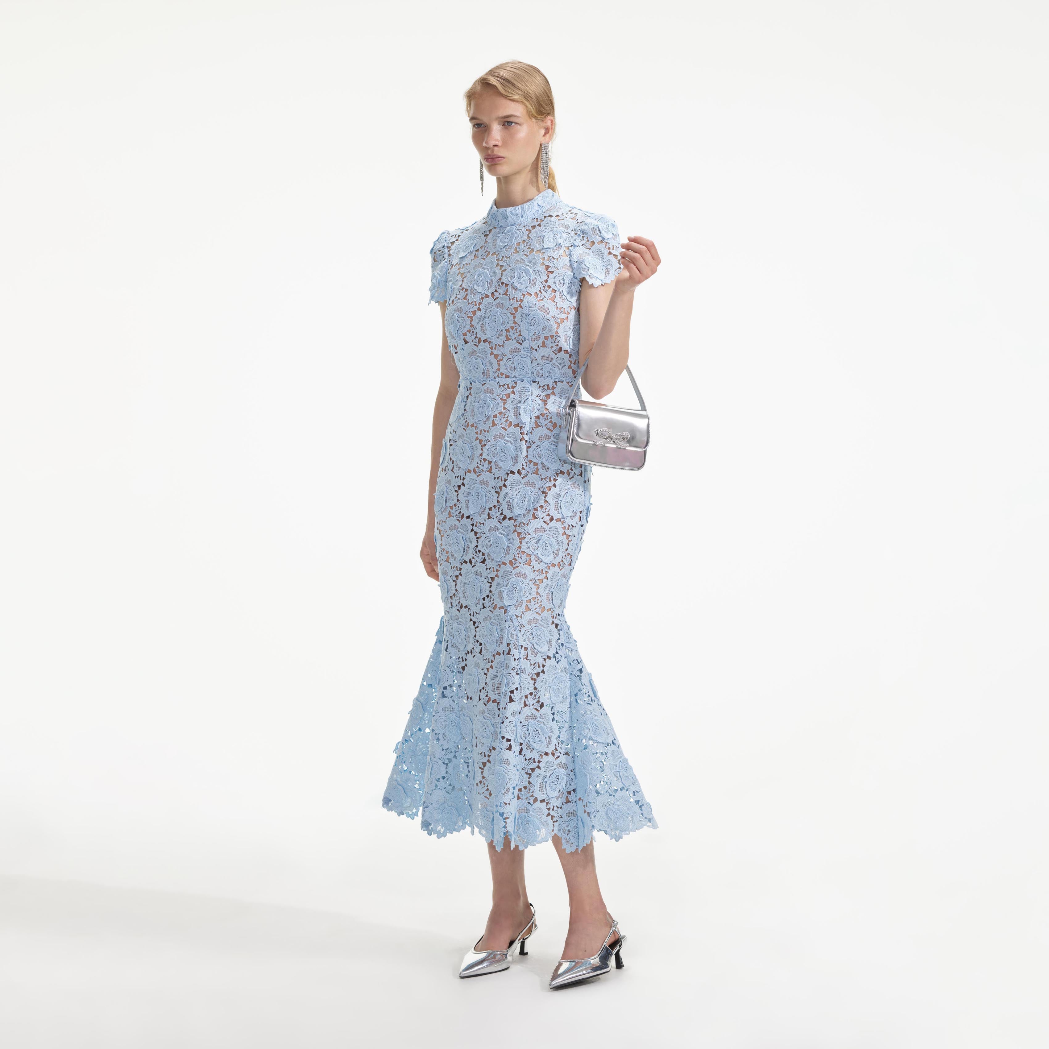 Self Portrait Blue Flower Lace Midikleid Blau Spitze
