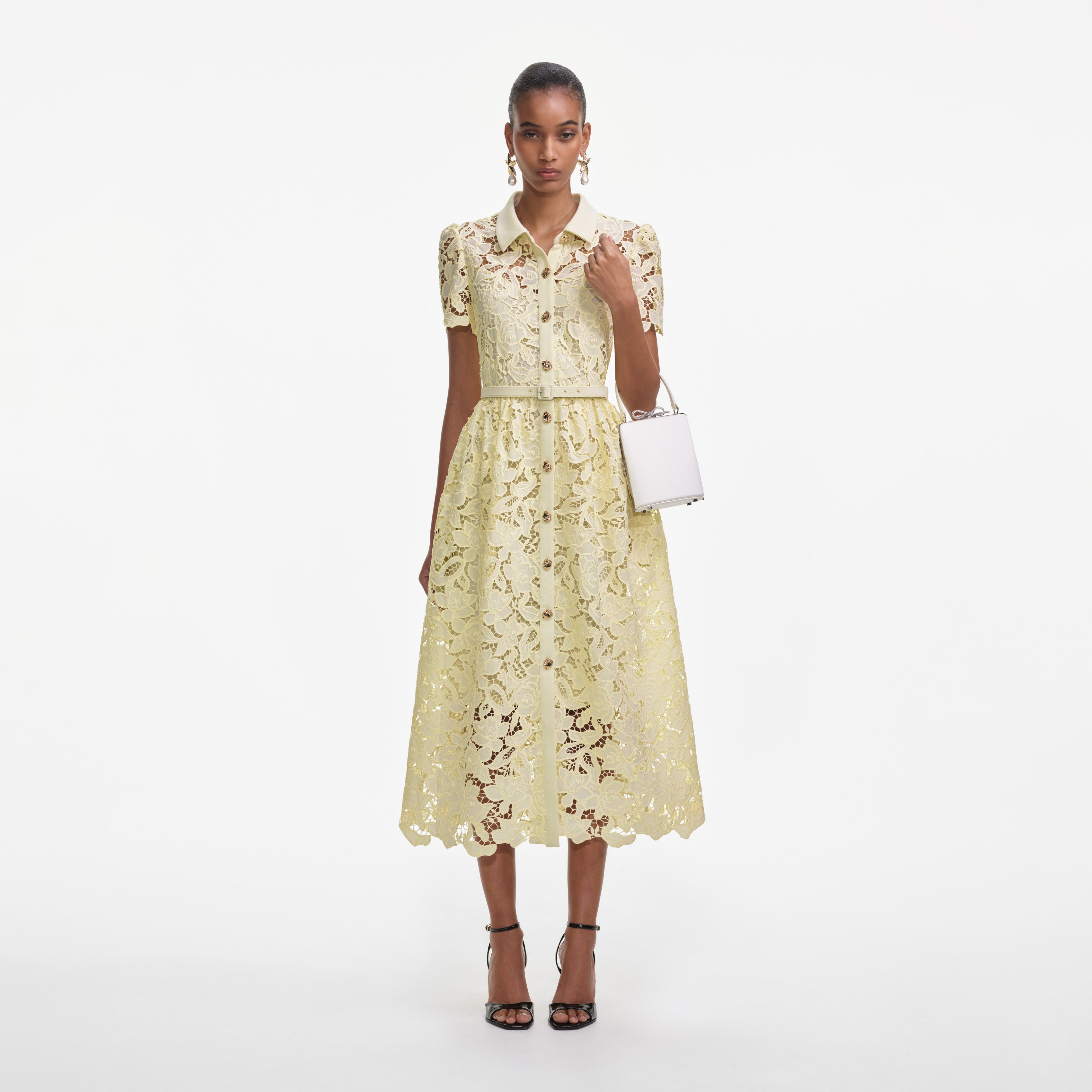 Self Portrait Yellow Lace Collared Midikleid Gelb Spitze