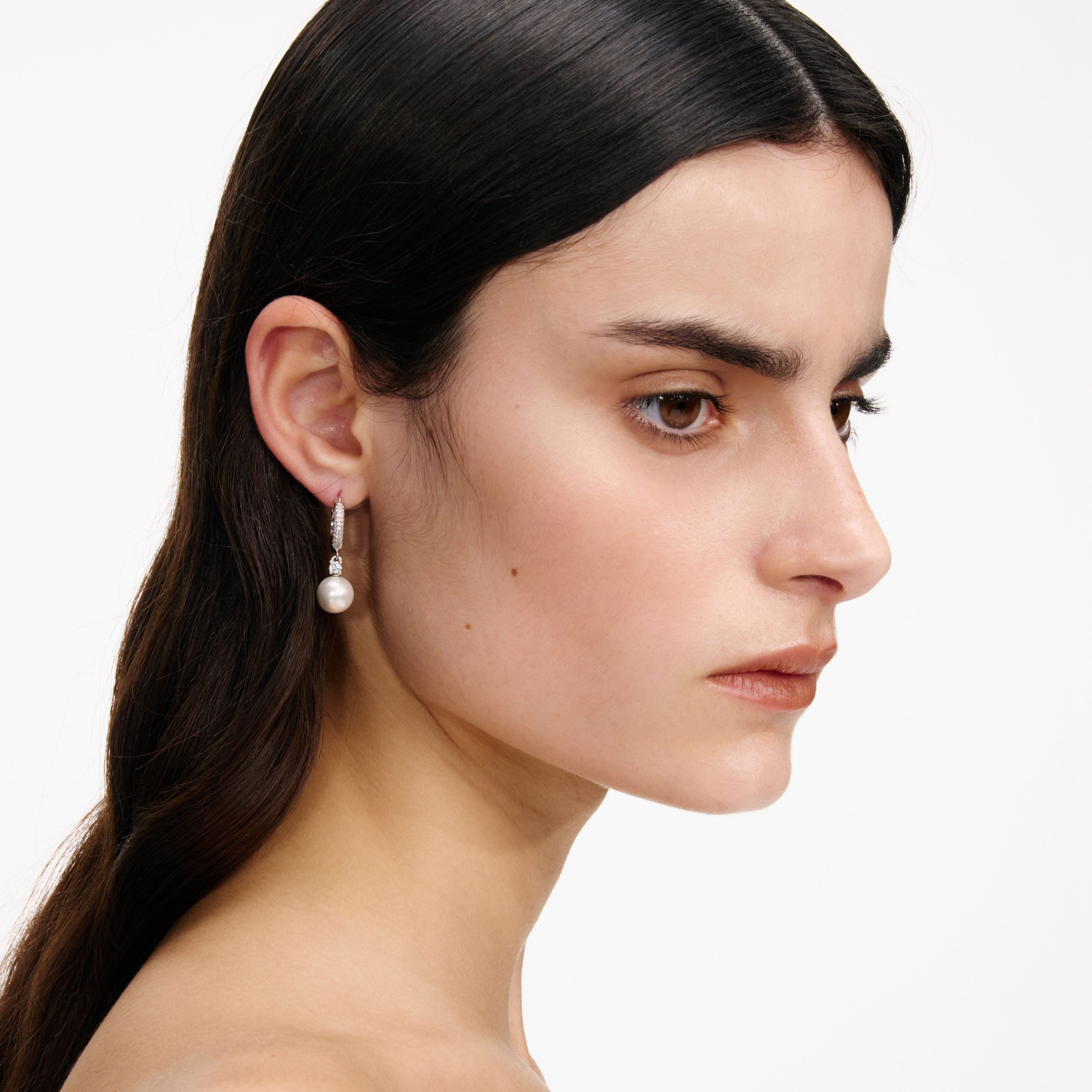 Self Portrait Jewellery Crystal Pearl Drop Hoop Ohrringe Silber One Size