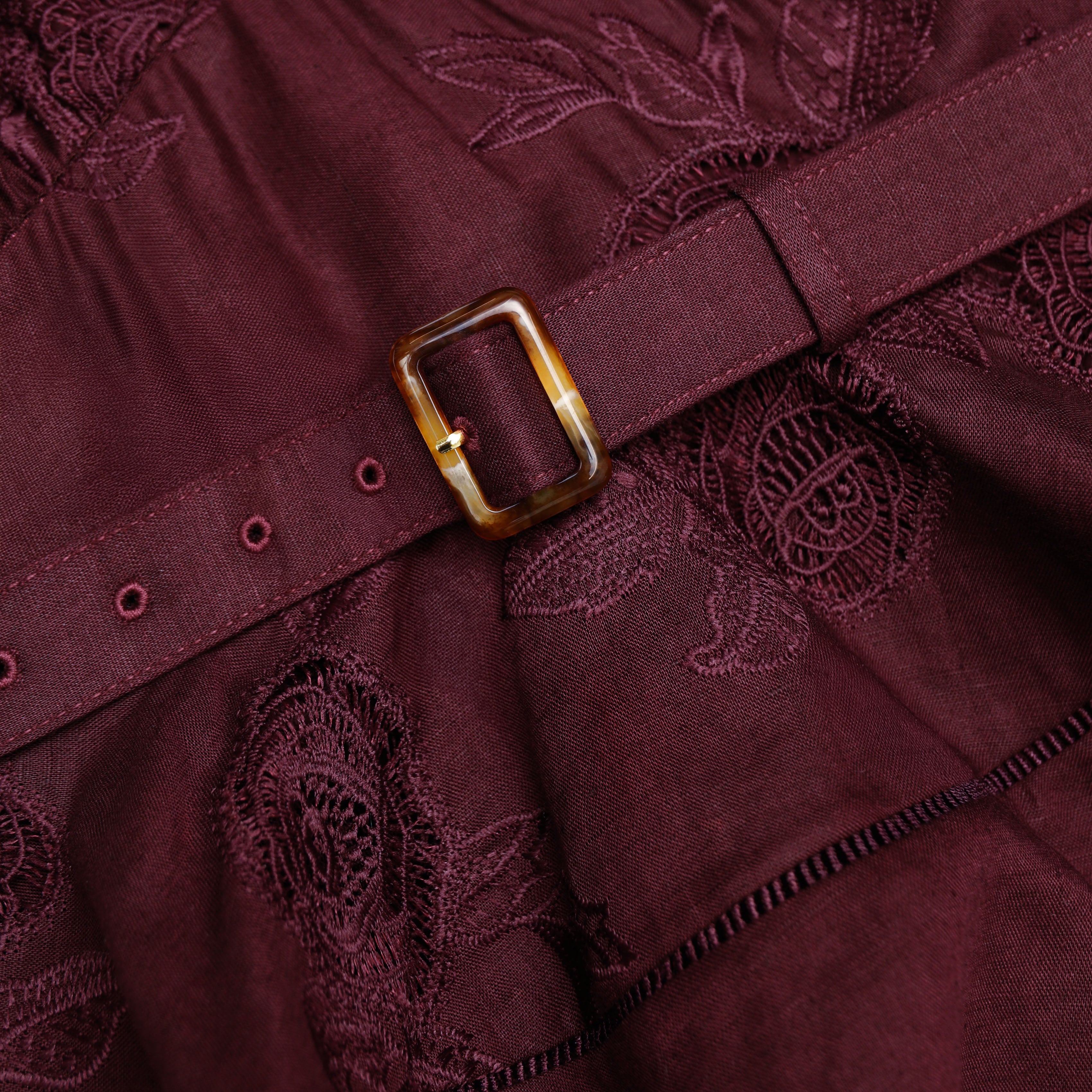 Self Portrait Plum Linen Peplum Midi Leinenkleid Beere
