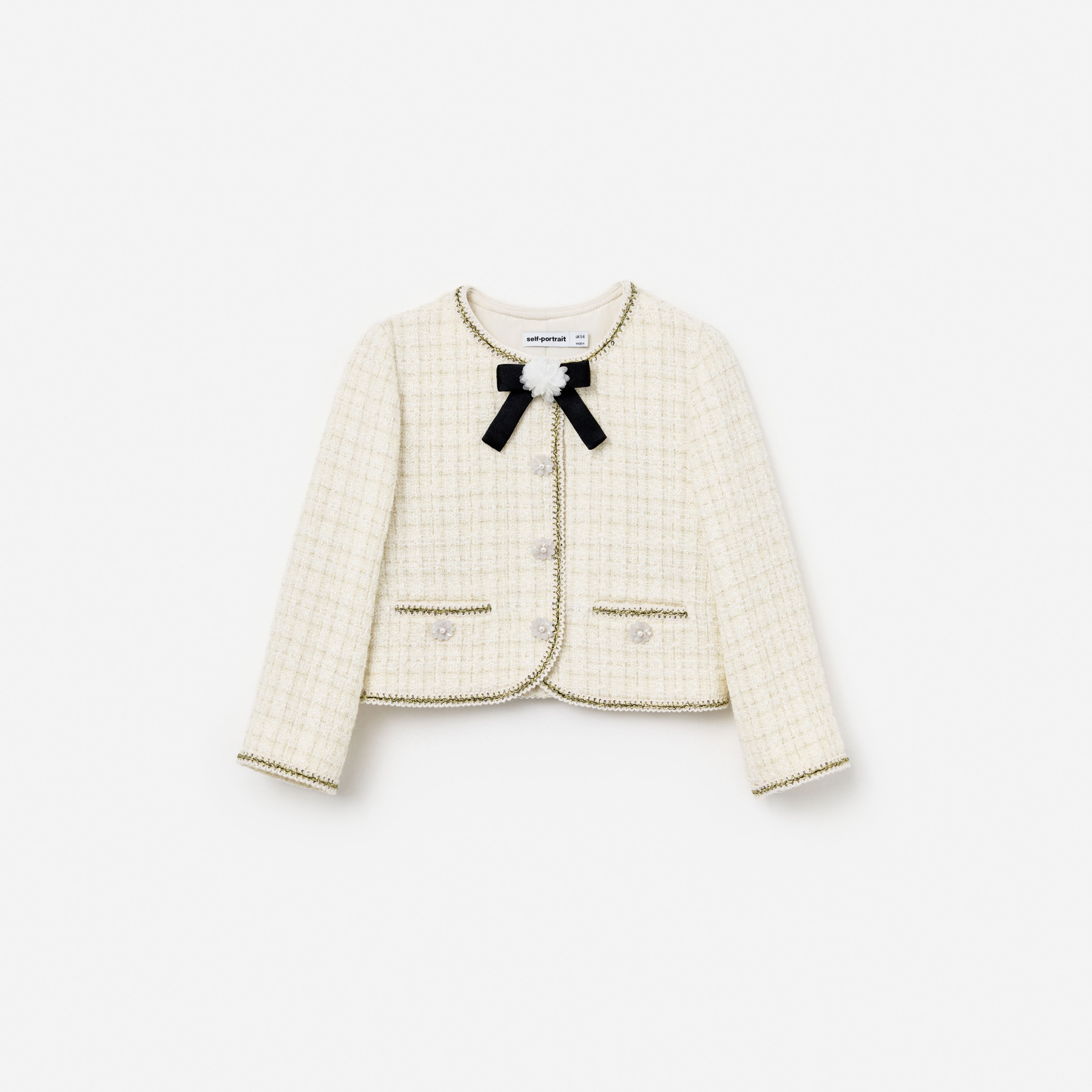 Self Portrait Boucle Jacke Creme Schleife 5/6 Kinder