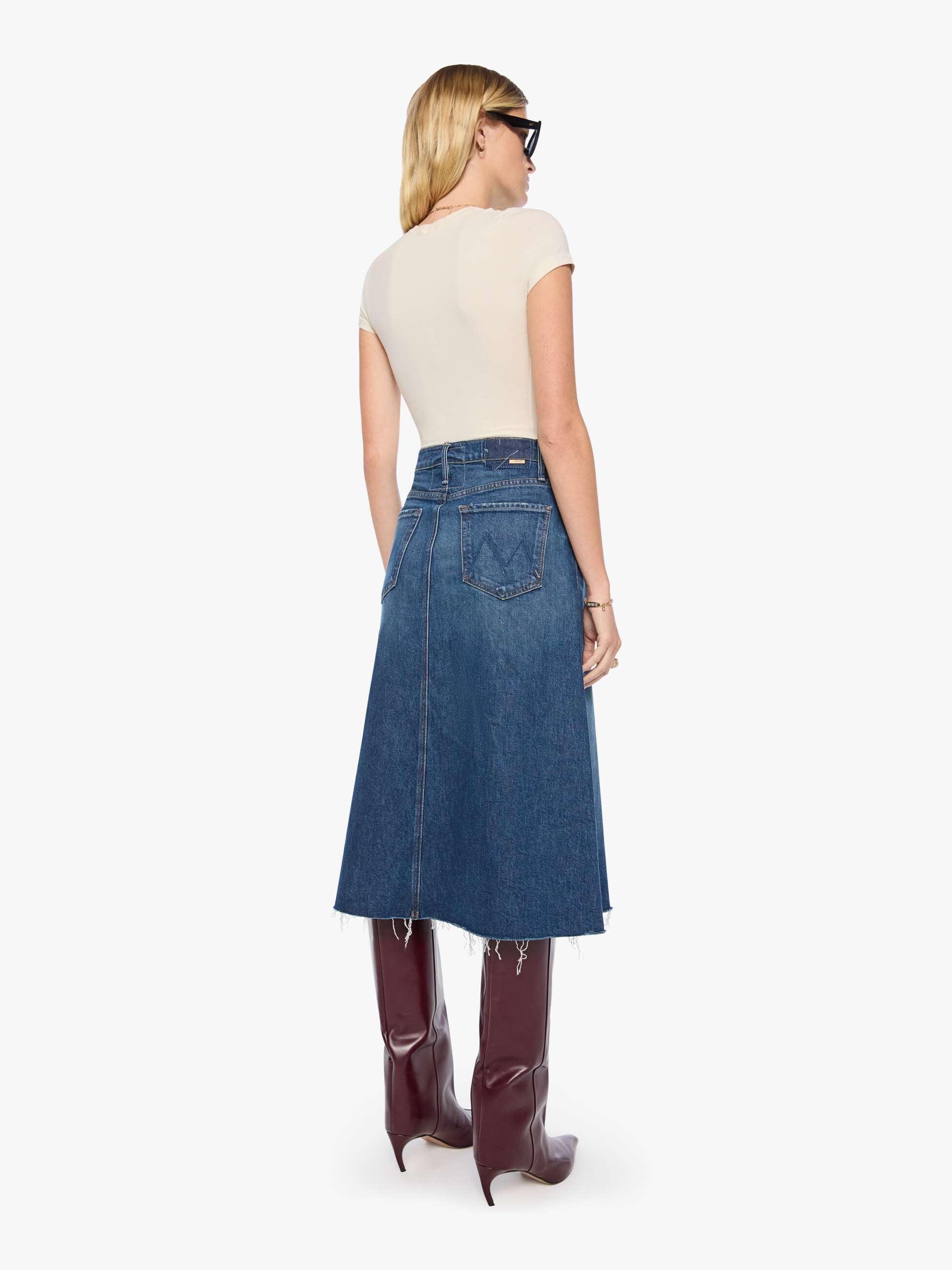 Mother Circle Midi Fray Jeansrock Buckaroo Blau