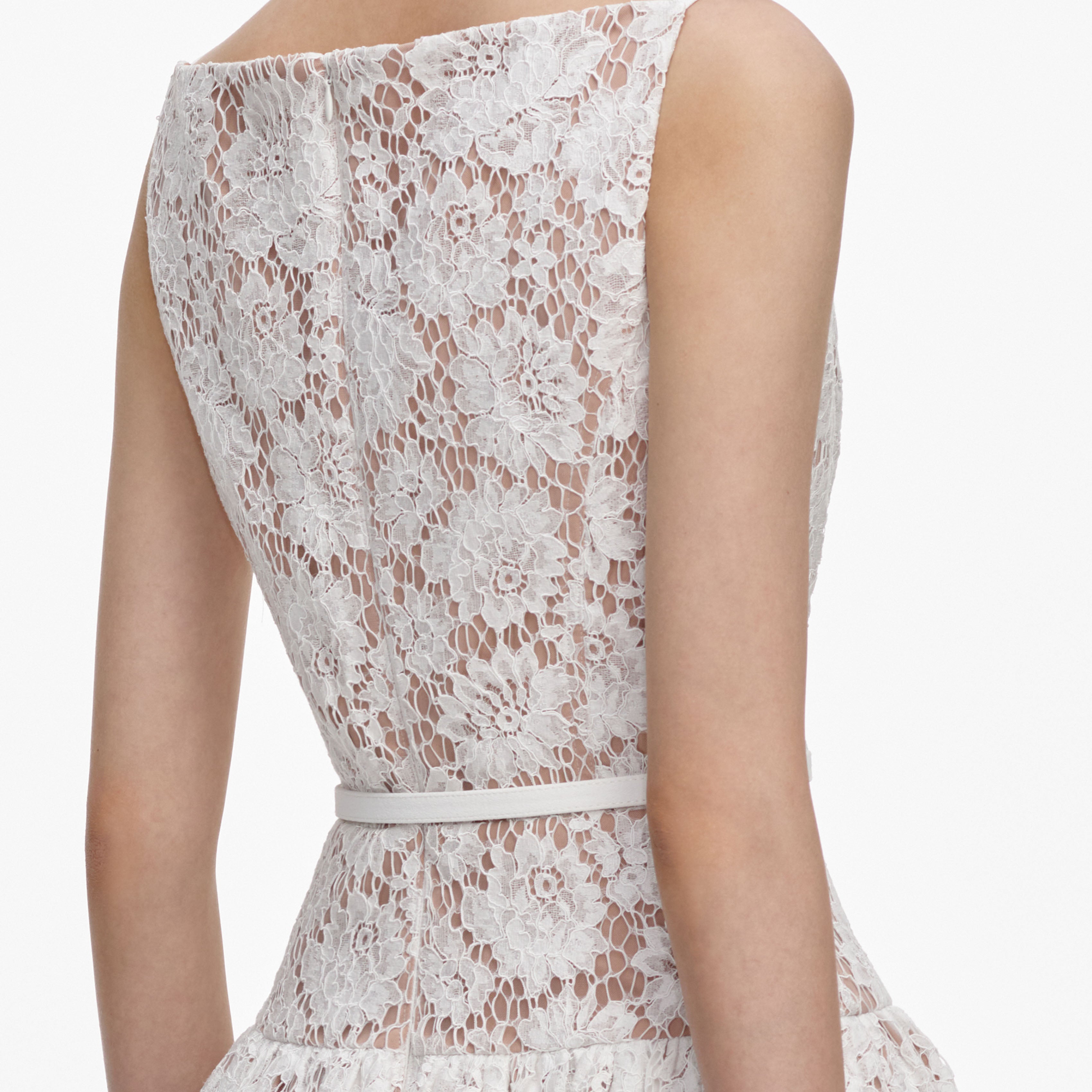 Self Portrait White Lace Flared Midi Kleid Weiß Spitze