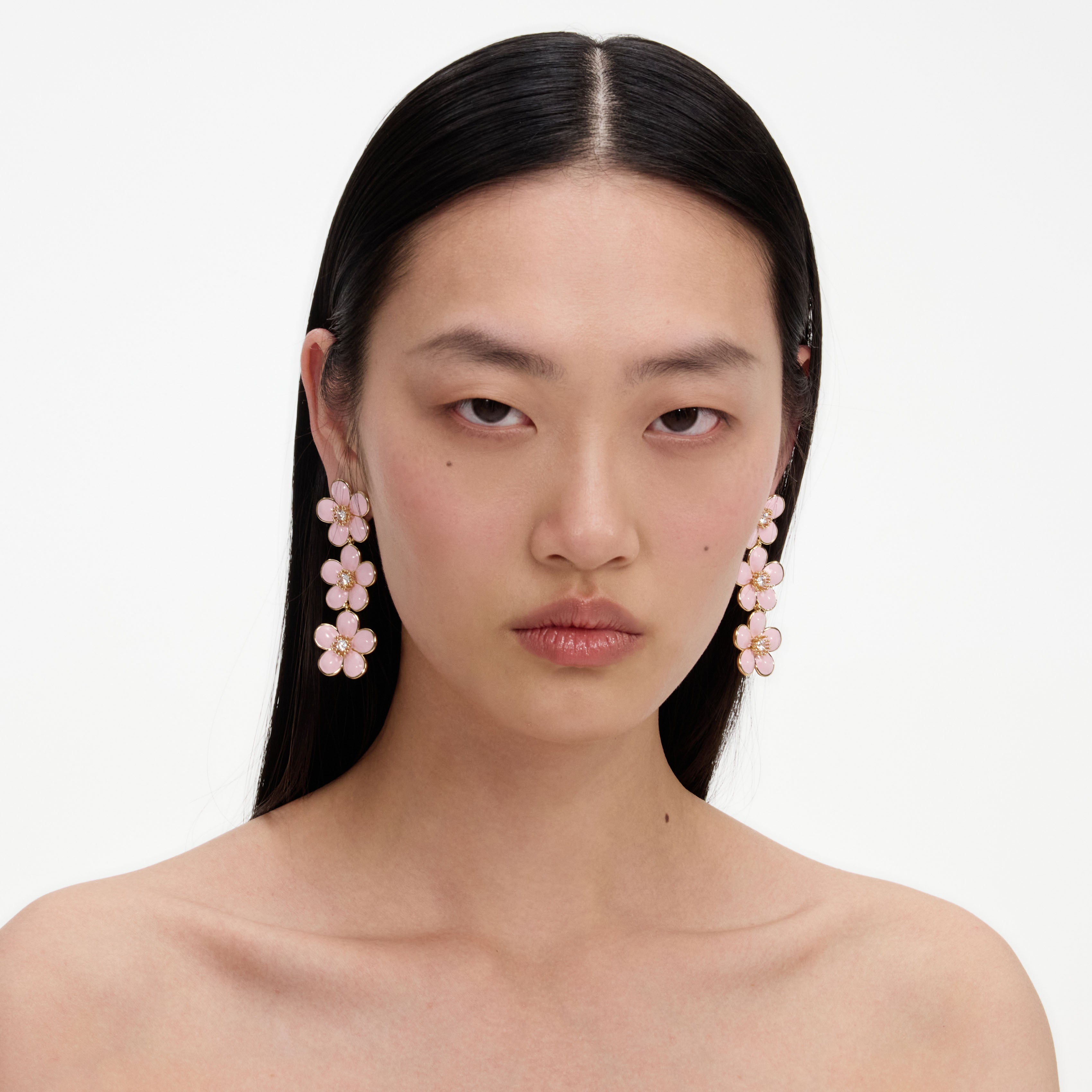 Self Portrait Pink Enamel Flower Ohrringe Rosa Tiered