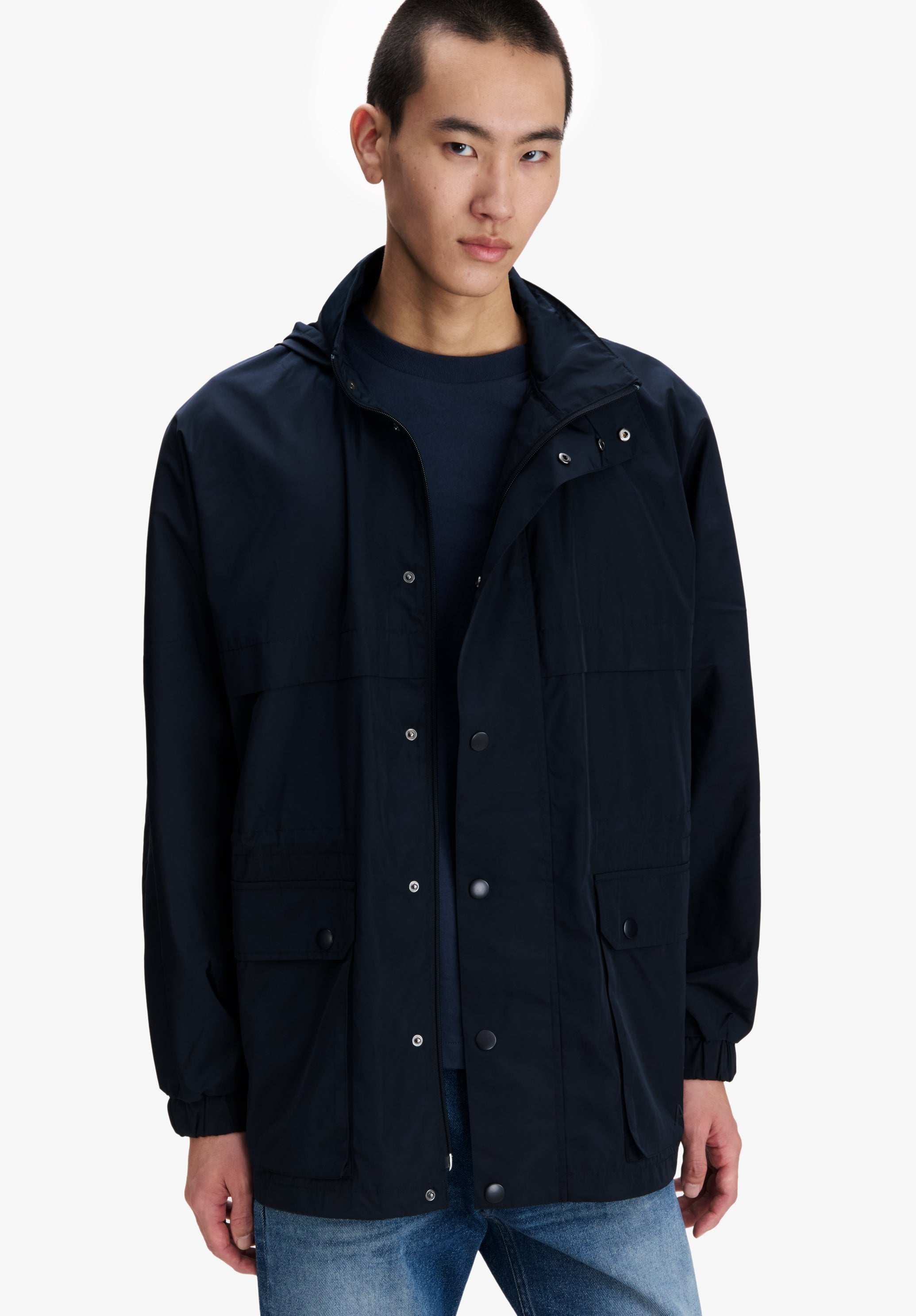 A.P.C. Windbreaker Jacke marineblau mit Kapuze