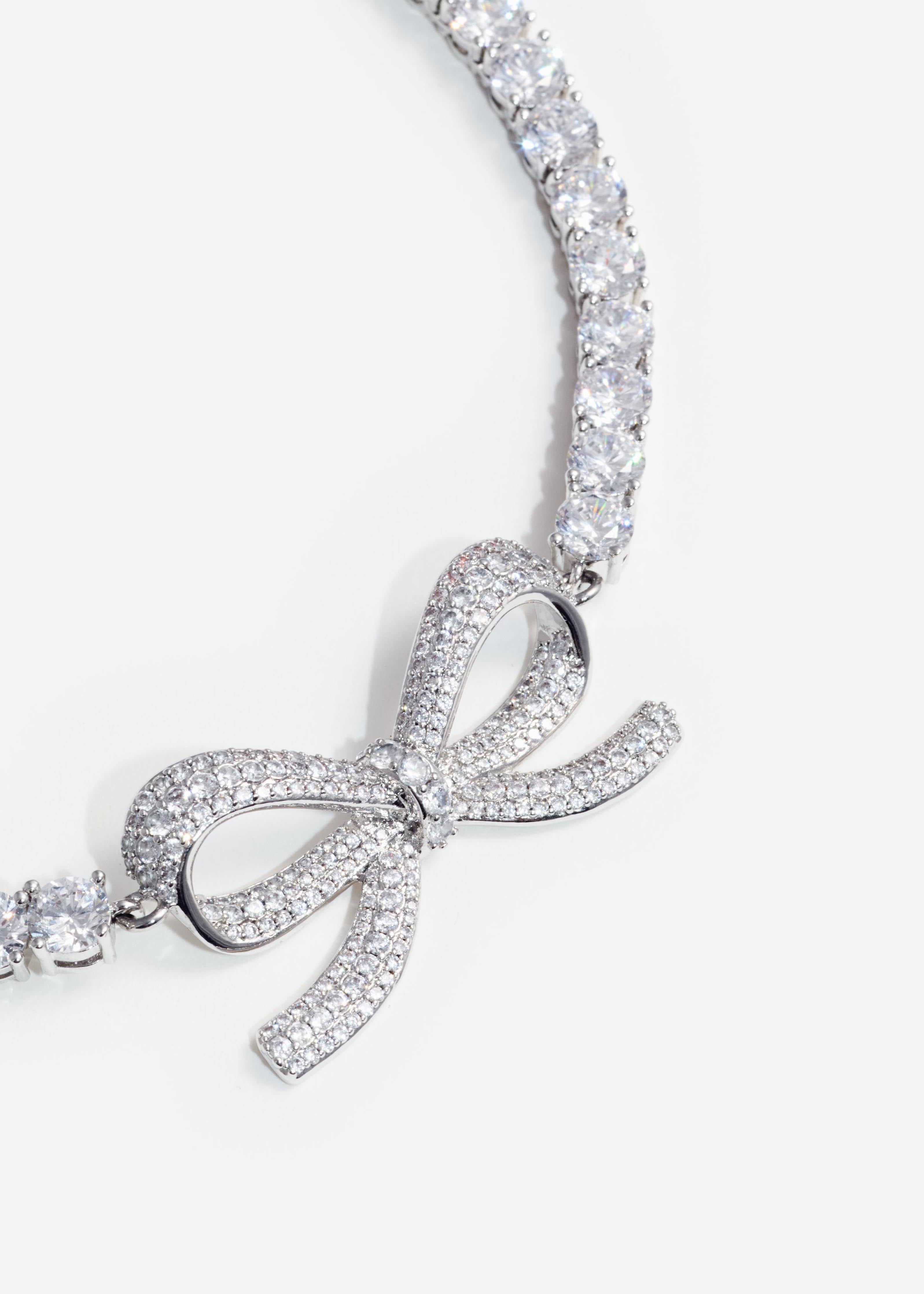 Self Portrait Diamante Bow Tennis Choker Kette Silber
