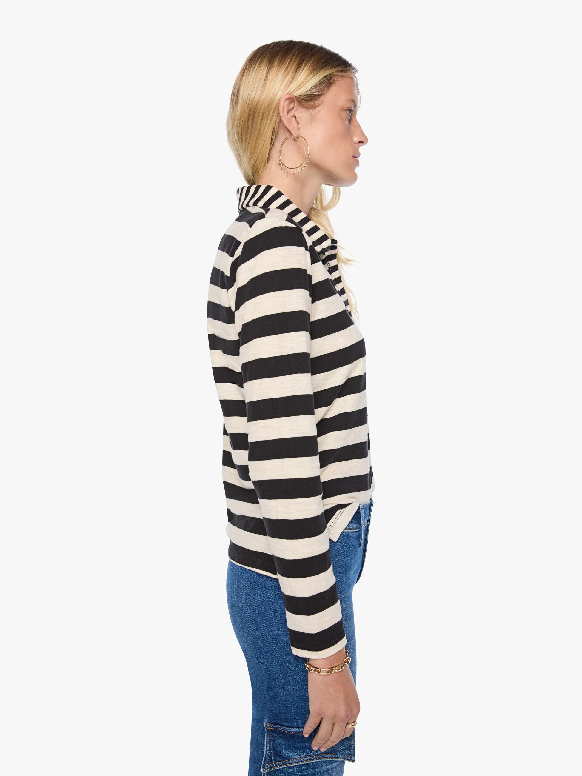 Mother The L/S Close Cut Huddle Shirt Schwarz Creme gestreift