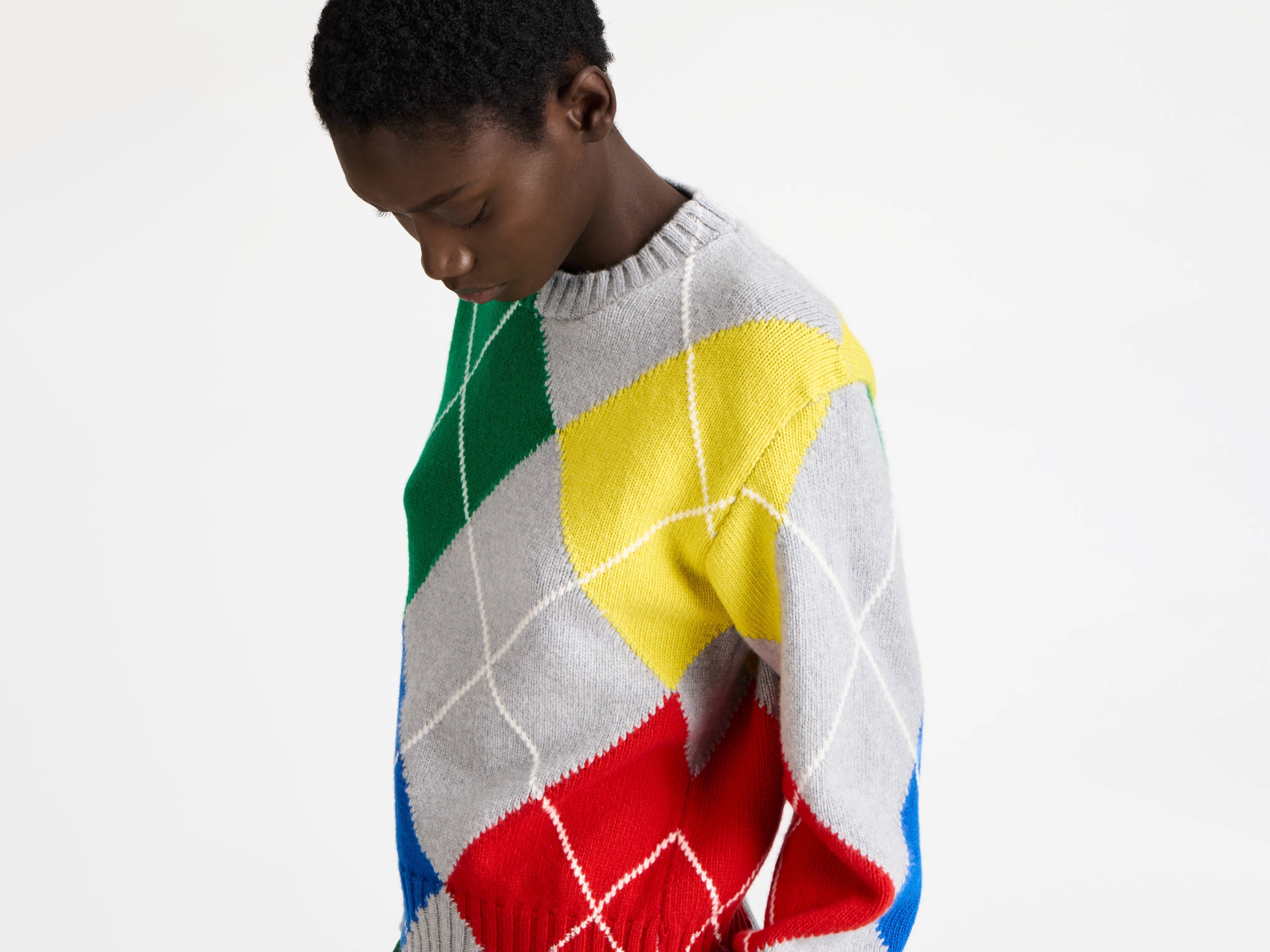 J.W.Anderson x Pringle Argyle Crewneck Pullover Grau Melange