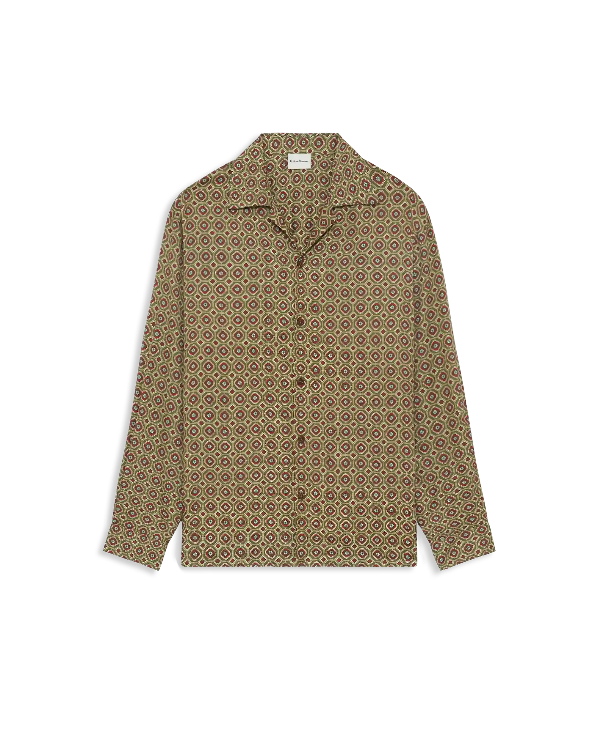 Drôle De Monsieur Geometric Hemd Khaki Viskose Langarm