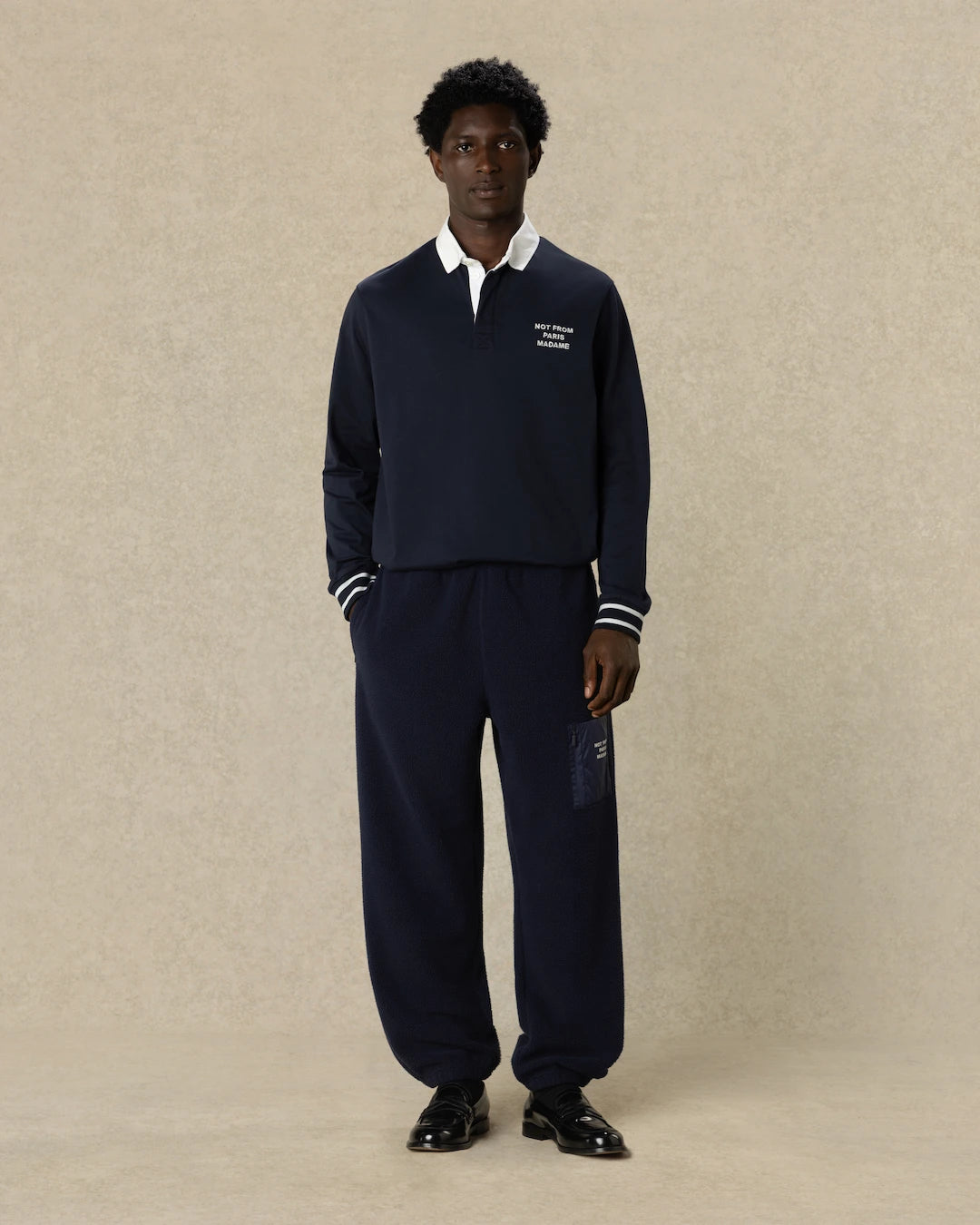 Drôle De Monsieur Slogan Longsleeve Polo Navy Baumwolle