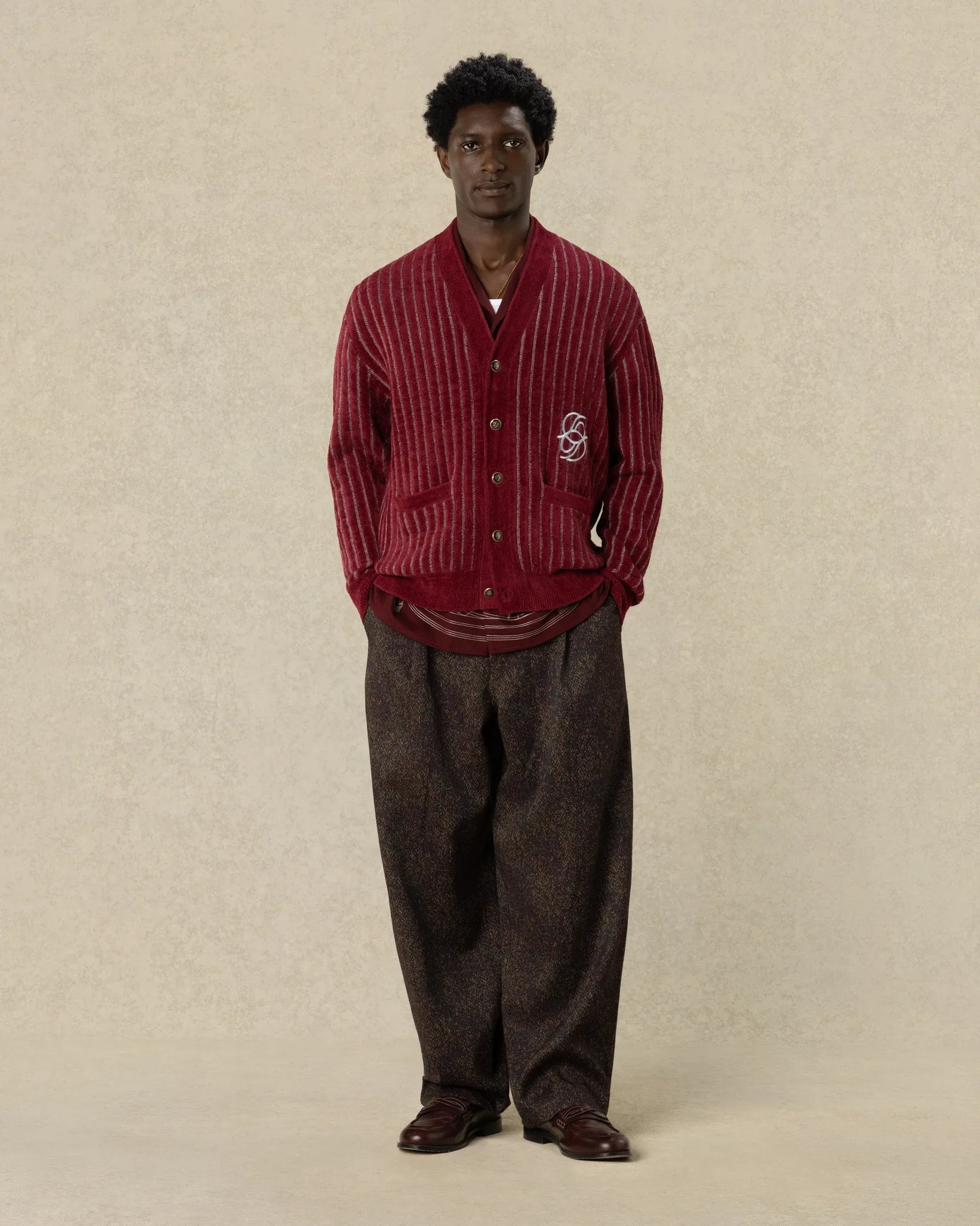 Drôle De Monsieur D Mirror Monogram Cardigan Strickjacke Burgundy